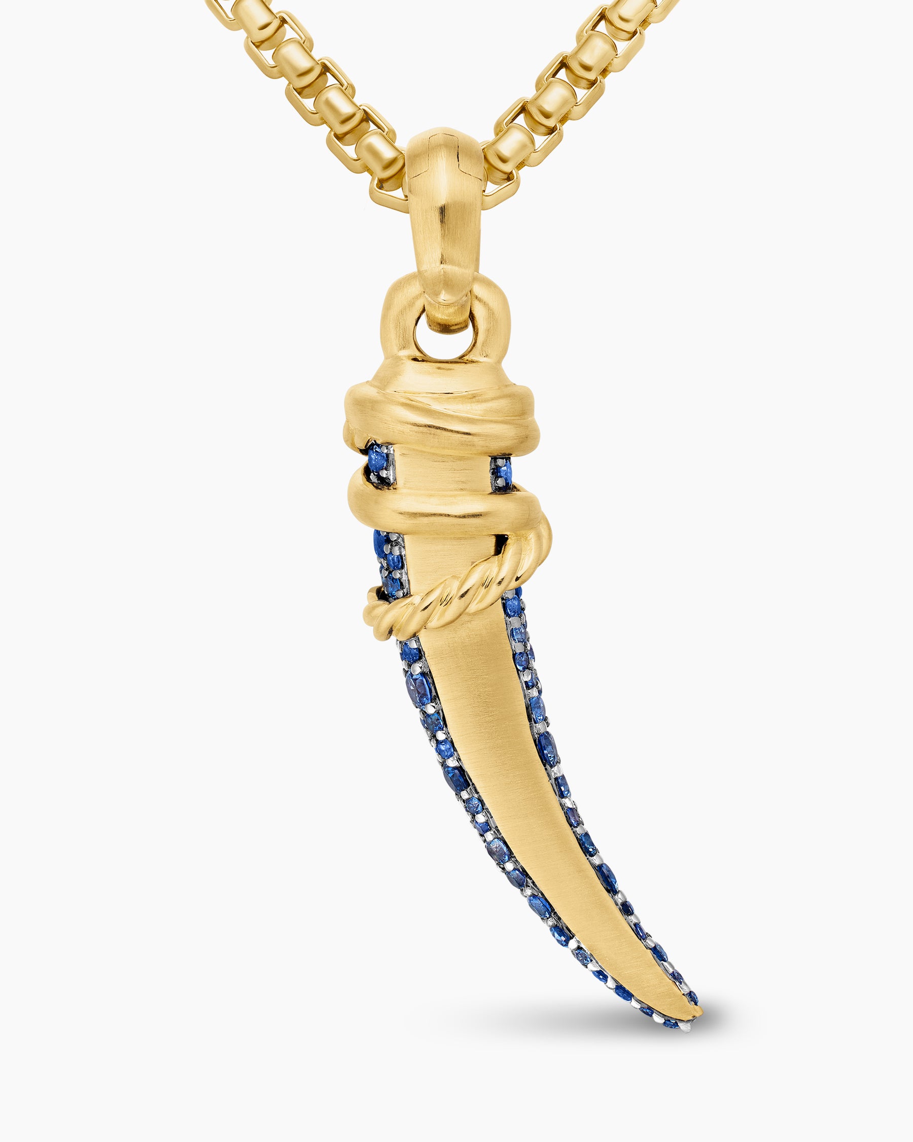 Tusk Amulet with Pavé Blue and Violet Sapphires and 18K Yellow Gold, 29mm - Image 6