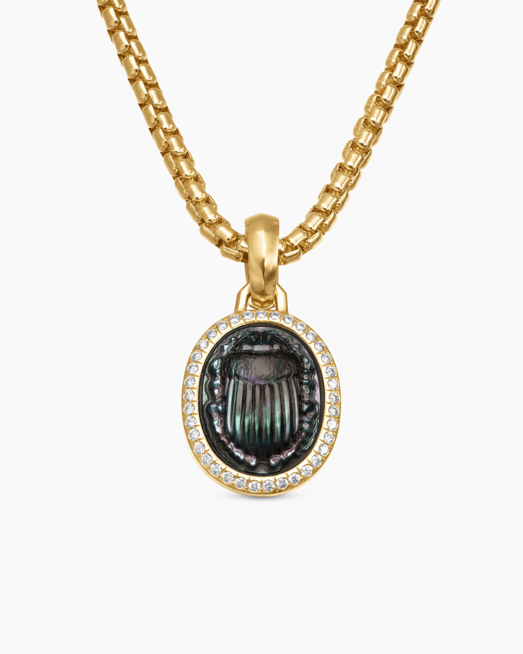 Petrvs Scarab Amulet in 18K Yellow Gold with Black Mother of Pearl and Diamonds, 16.3mm