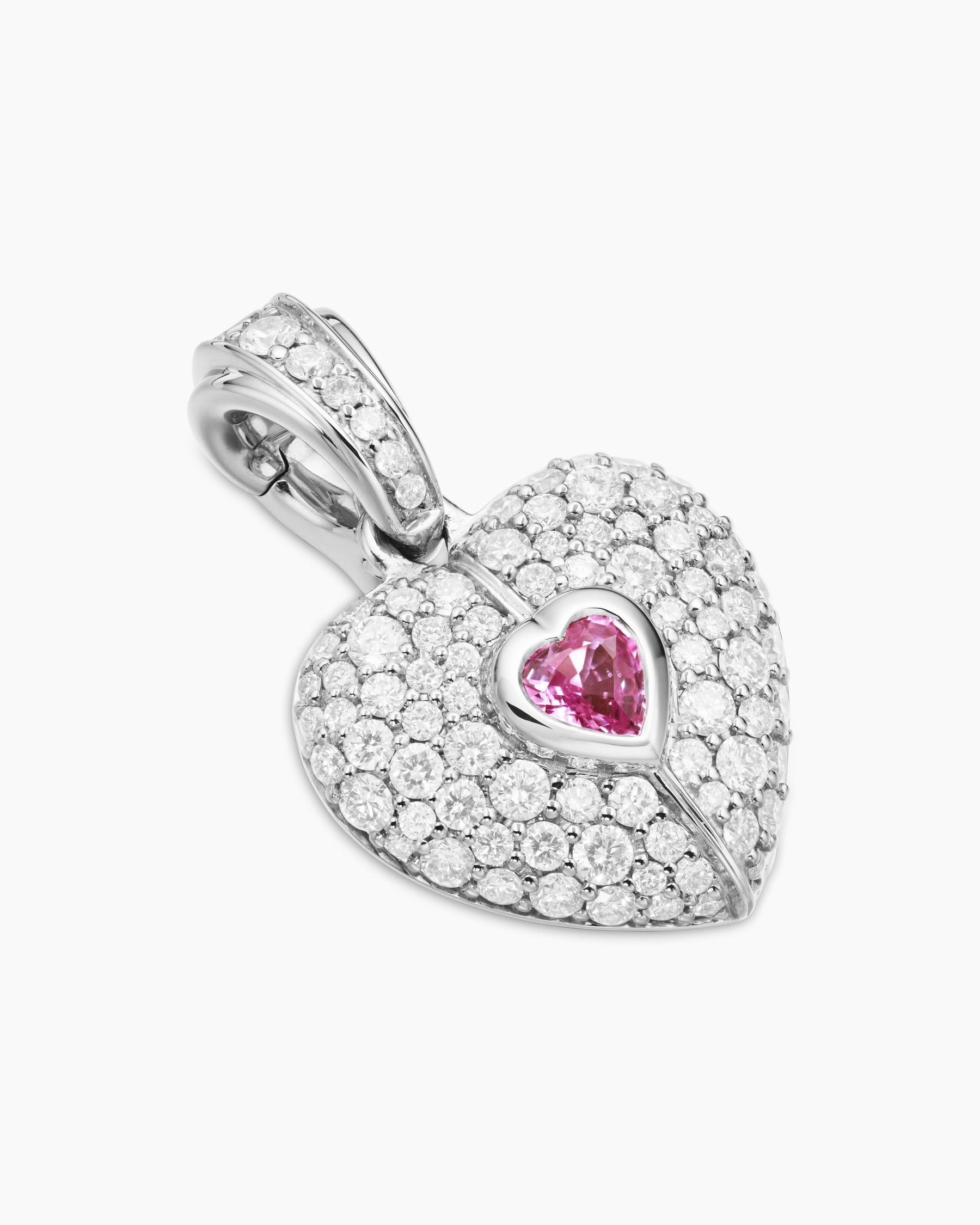 SY Heart Amulet in 18K White Gold with Diamonds and Pink Sapphire, 12.8mm - Image 3