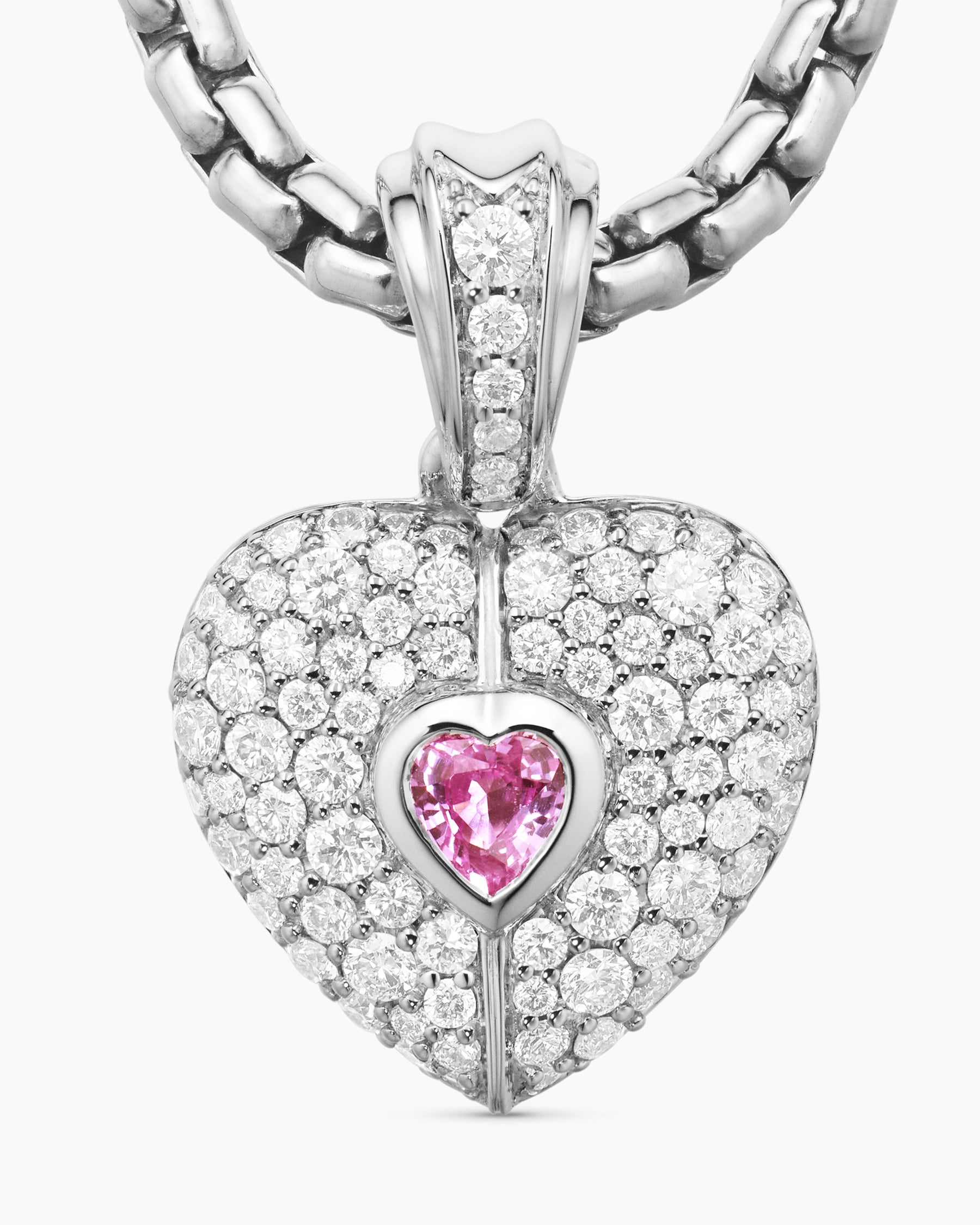 SY Heart Amulet in 18K White Gold with Diamonds and Pink Sapphire, 12.8mm - Image 5