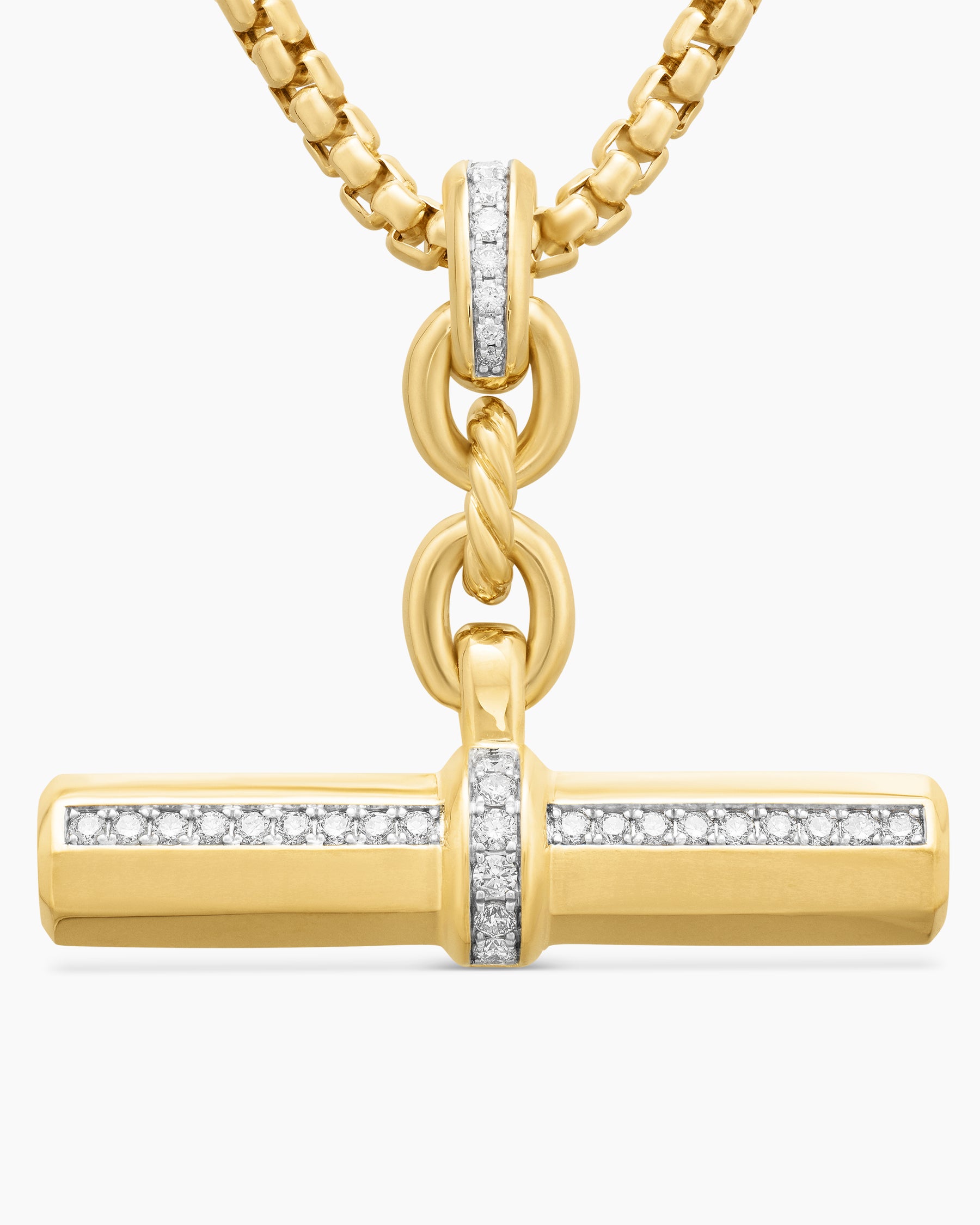 Lexington E/W Barrel Pendant in 18K Yellow Gold with Diamonds, 32mm - Image 5
