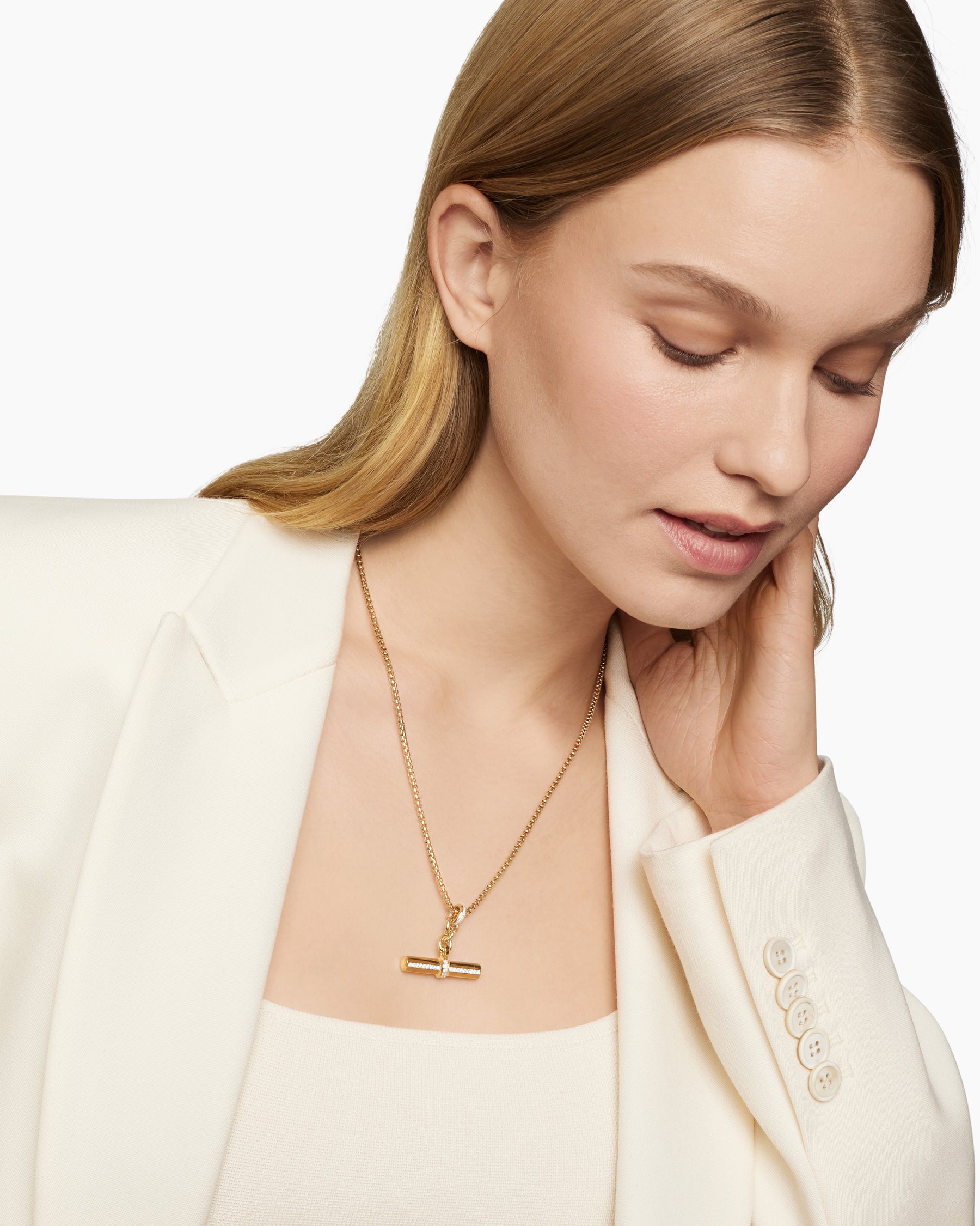 Lexington E/W Barrel Pendant in 18K Yellow Gold with Diamonds, 32mm - Image 7