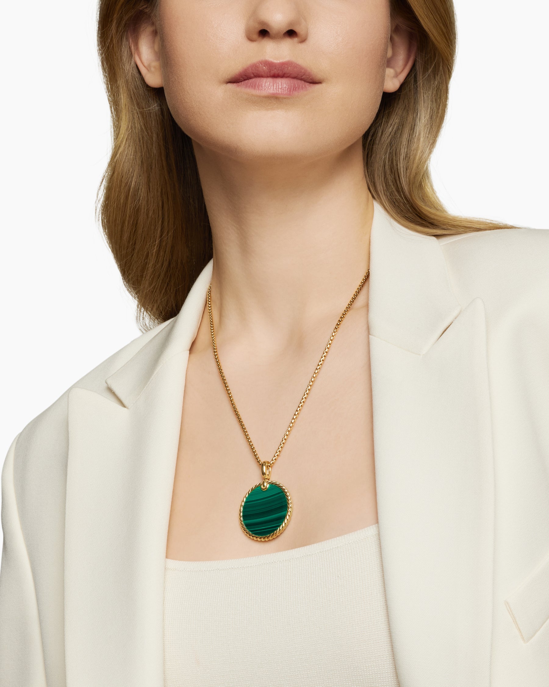 Alternative view of DY Elements Disc Pendant in 18K Yellow Gold with Malachite, 32mm