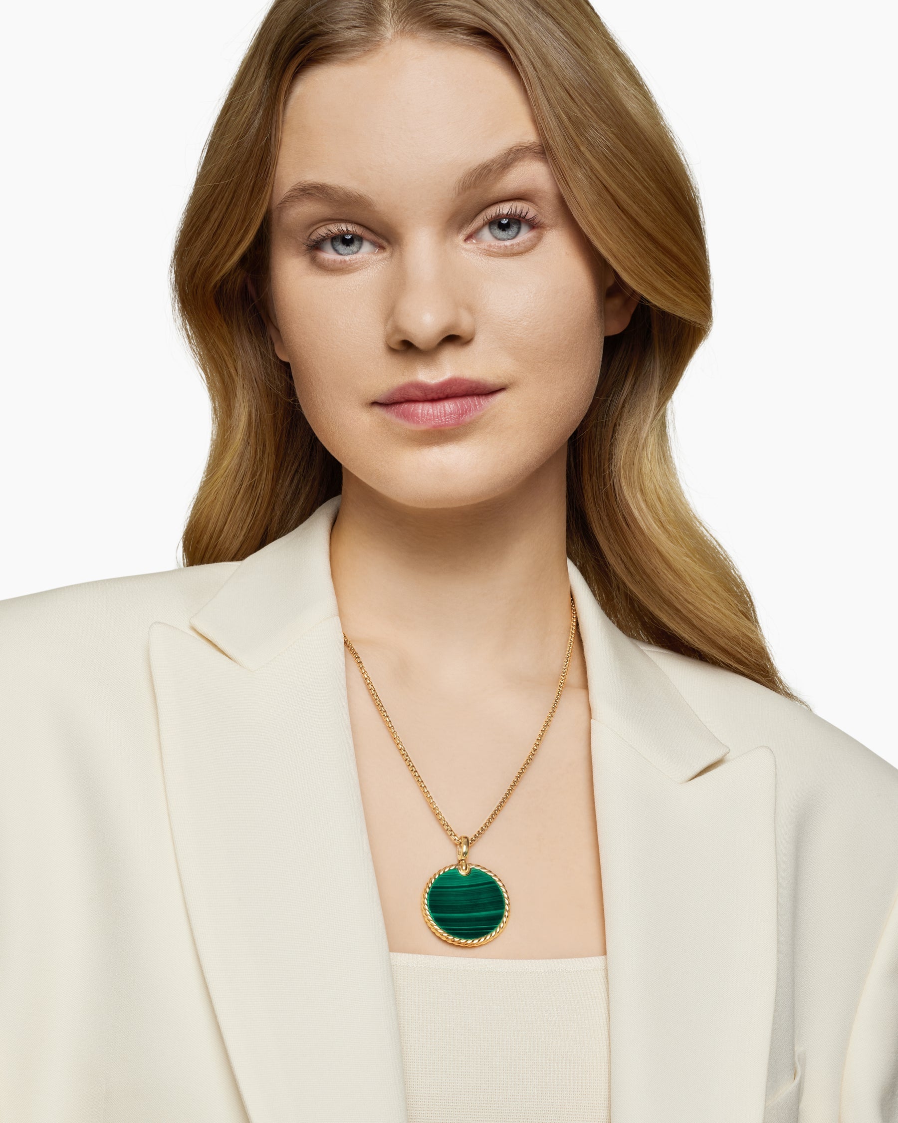 DY Elements Disc Pendant in 18K Yellow Gold with Malachite, 32mm - Image 6