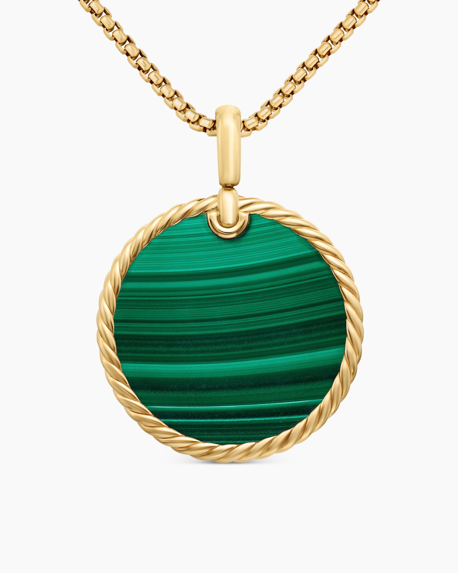 DY Elements Disc Pendant in 18K Yellow Gold with Malachite, 32mm