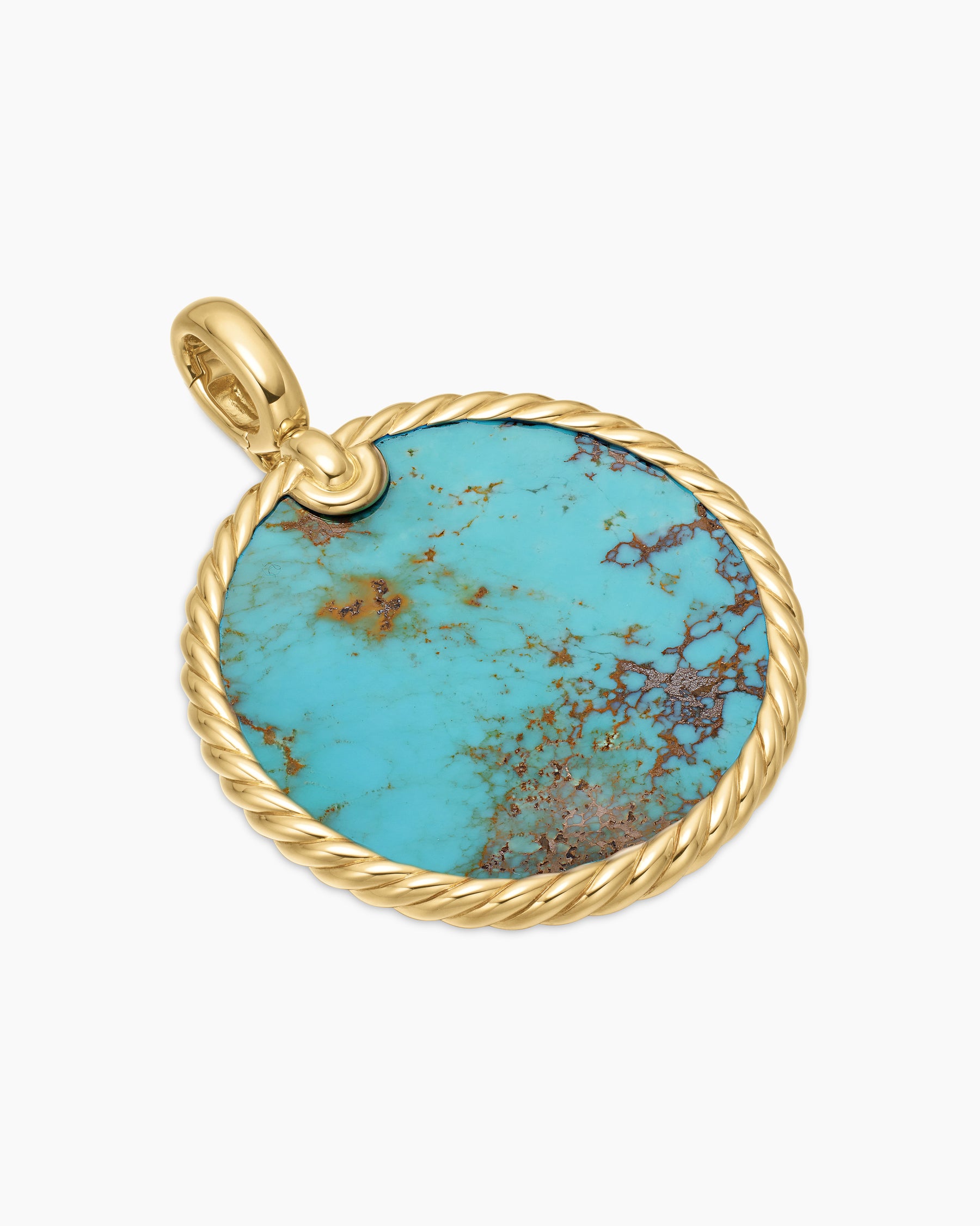DY Elements Disc Pendant in 18K Yellow Gold with Turquoise, 32mm - Image 3