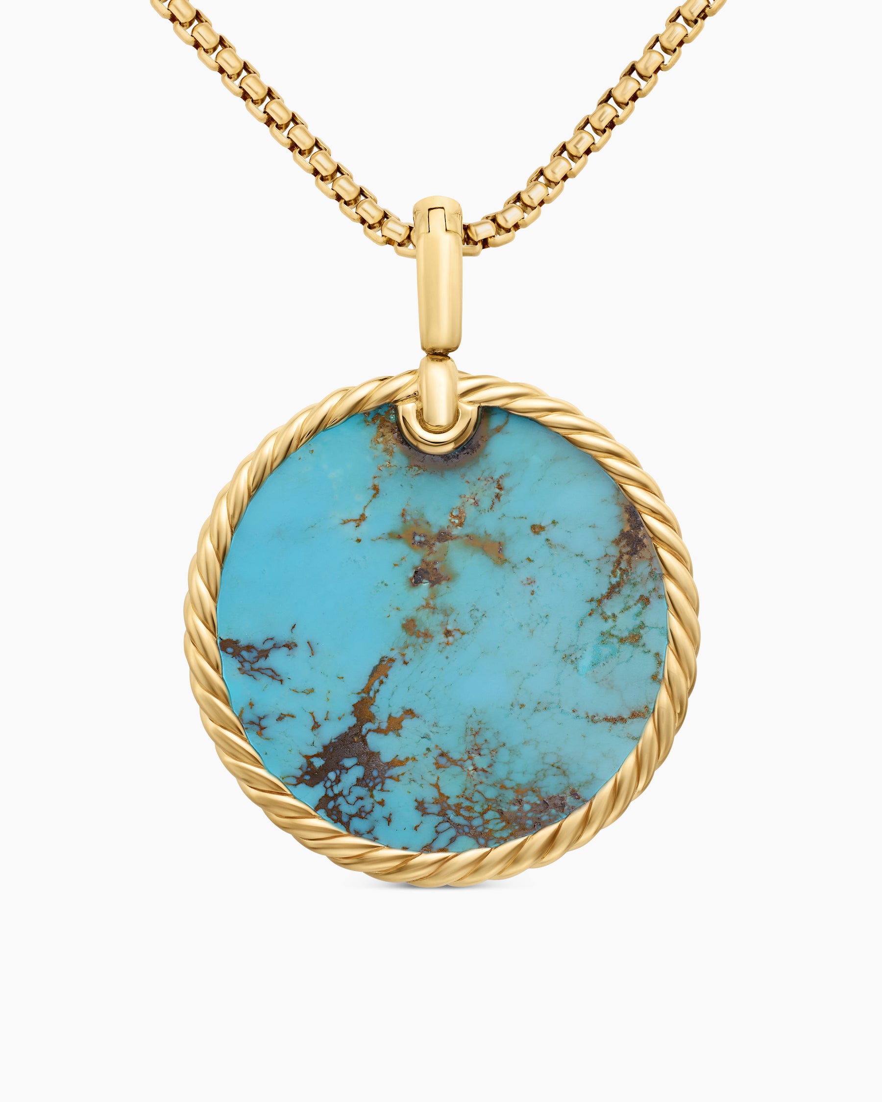 DY Elements Disc Pendant in 18K Yellow Gold with Turquoise, 32mm - Image 4