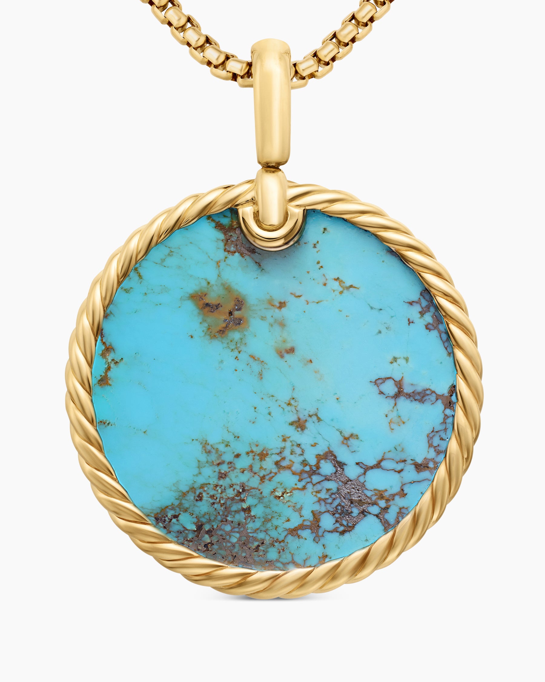 DY Elements Disc Pendant in 18K Yellow Gold with Turquoise, 32mm - Image 5