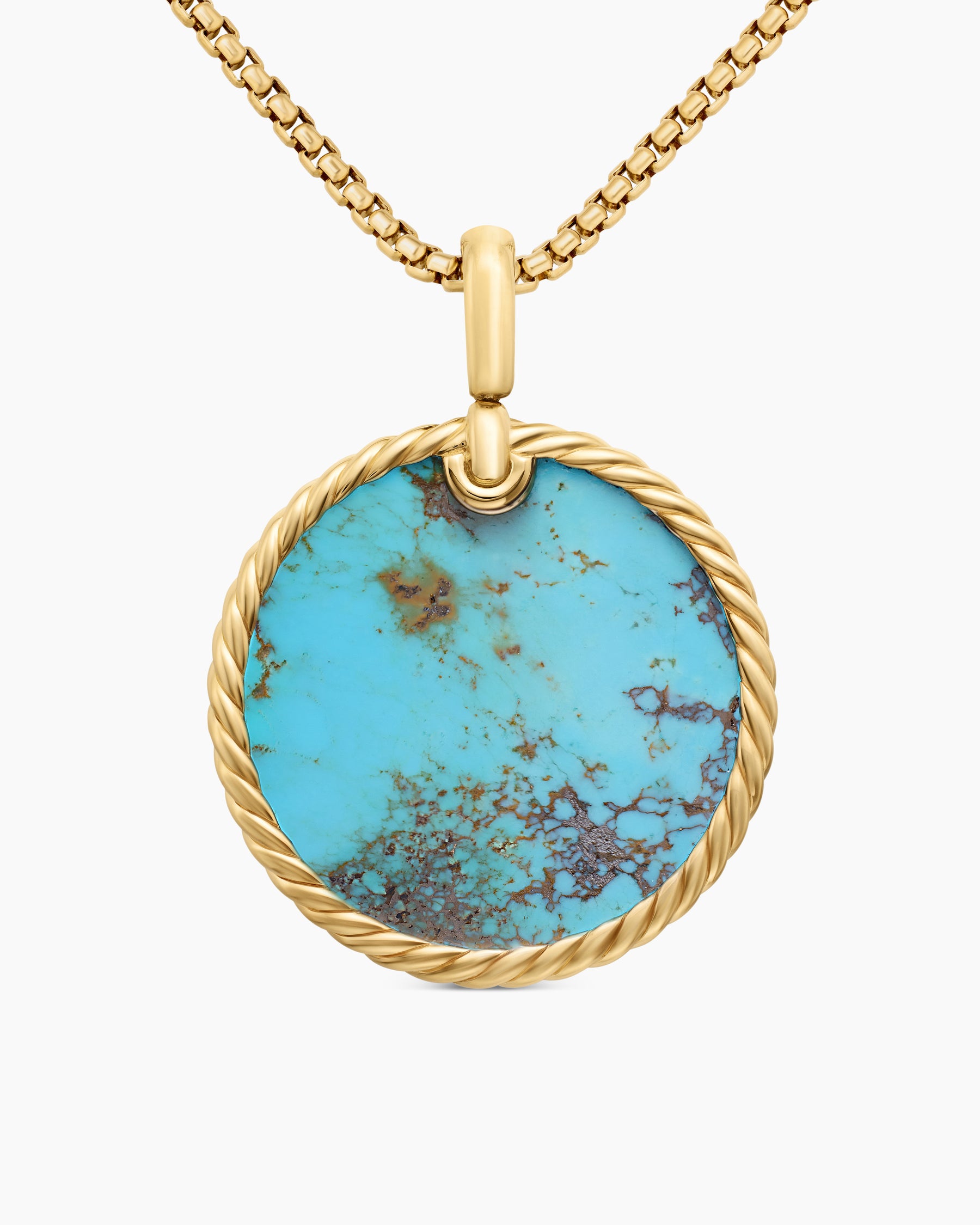 DY Elements Disc Pendant in 18K Yellow Gold with Turquoise, 32mm