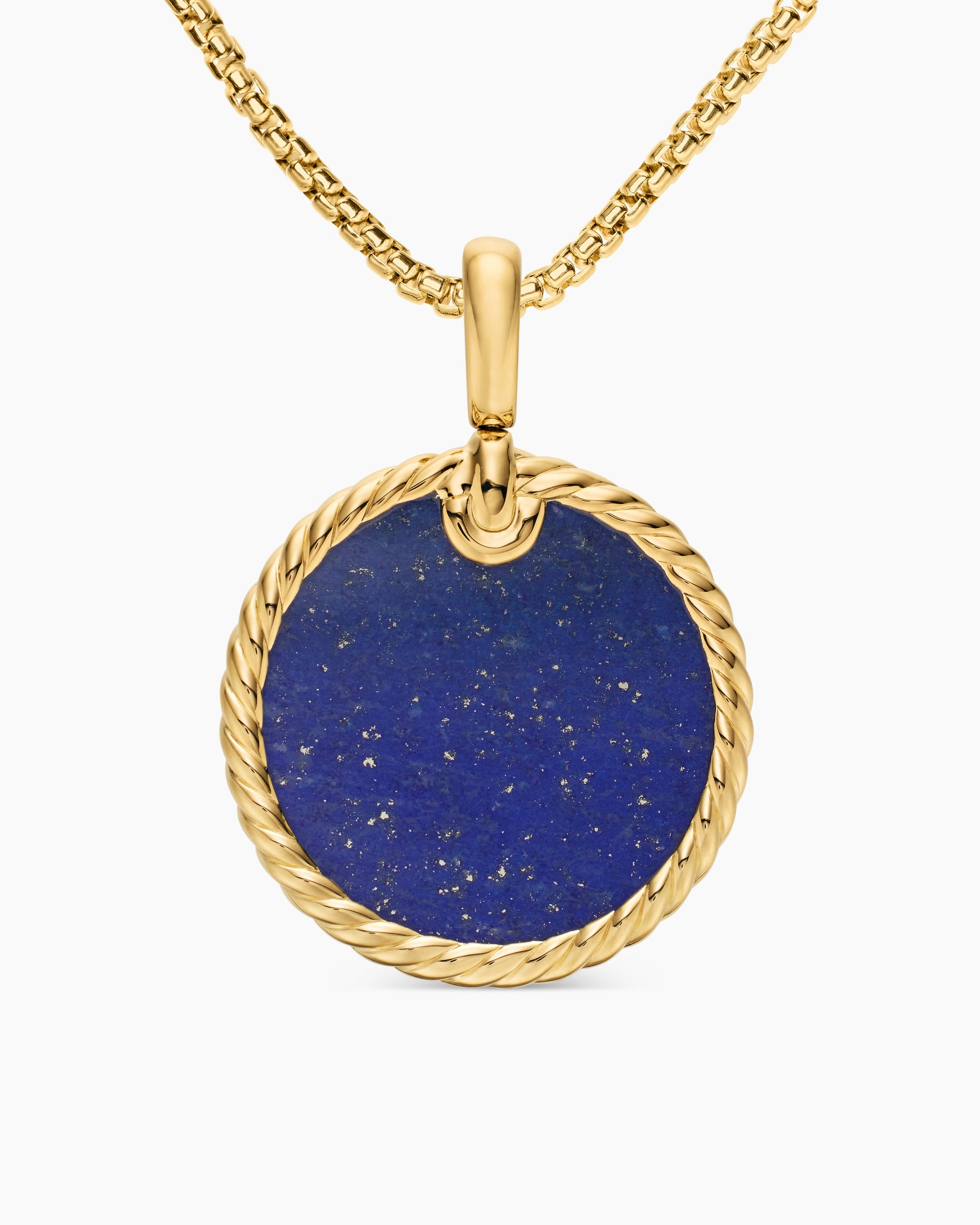 DY Elements Disc Pendant in 18K Yellow Gold with Lapis, 24mm