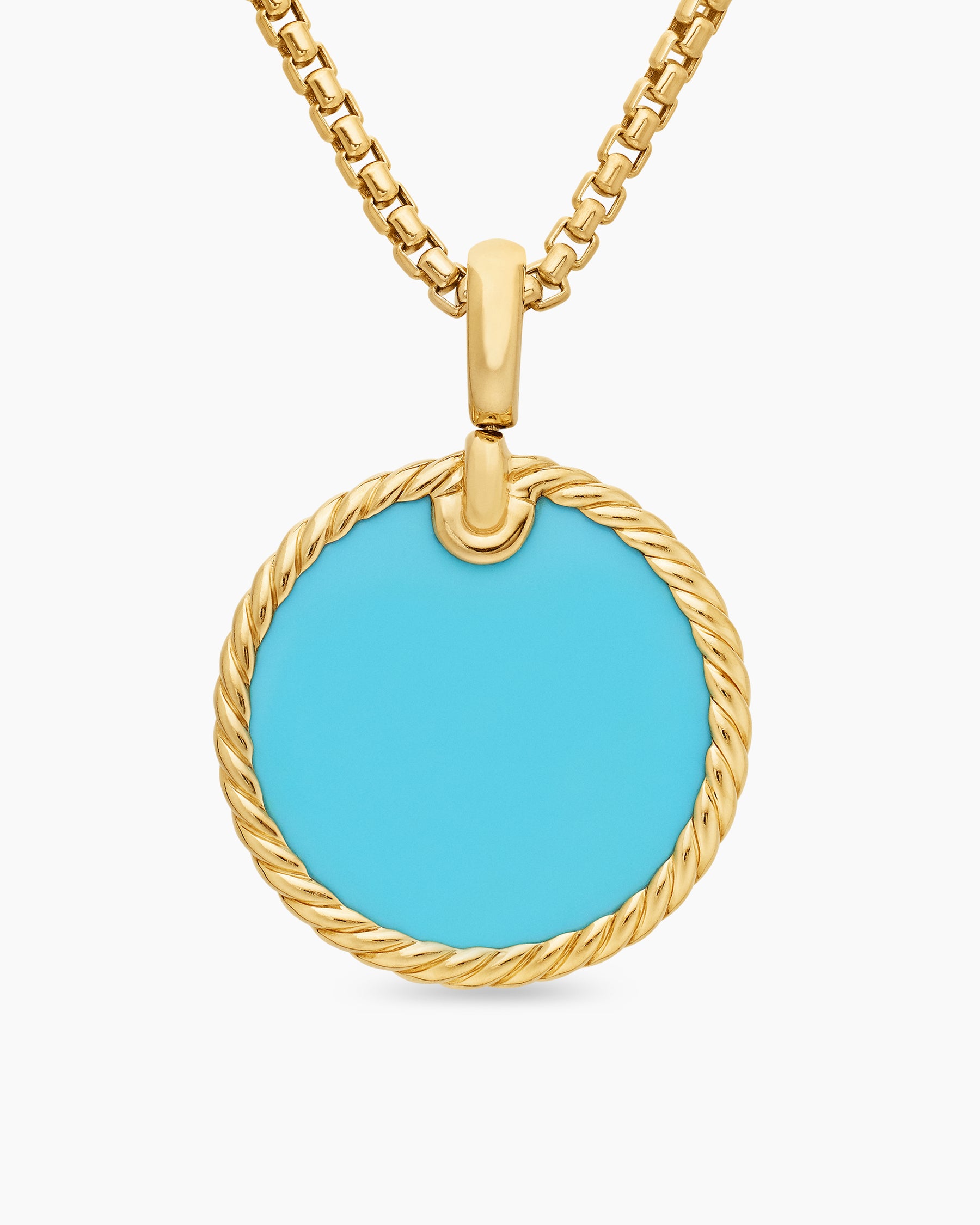 DY Elements Disc Pendant in 18K Yellow Gold with Turquoise, 24mm