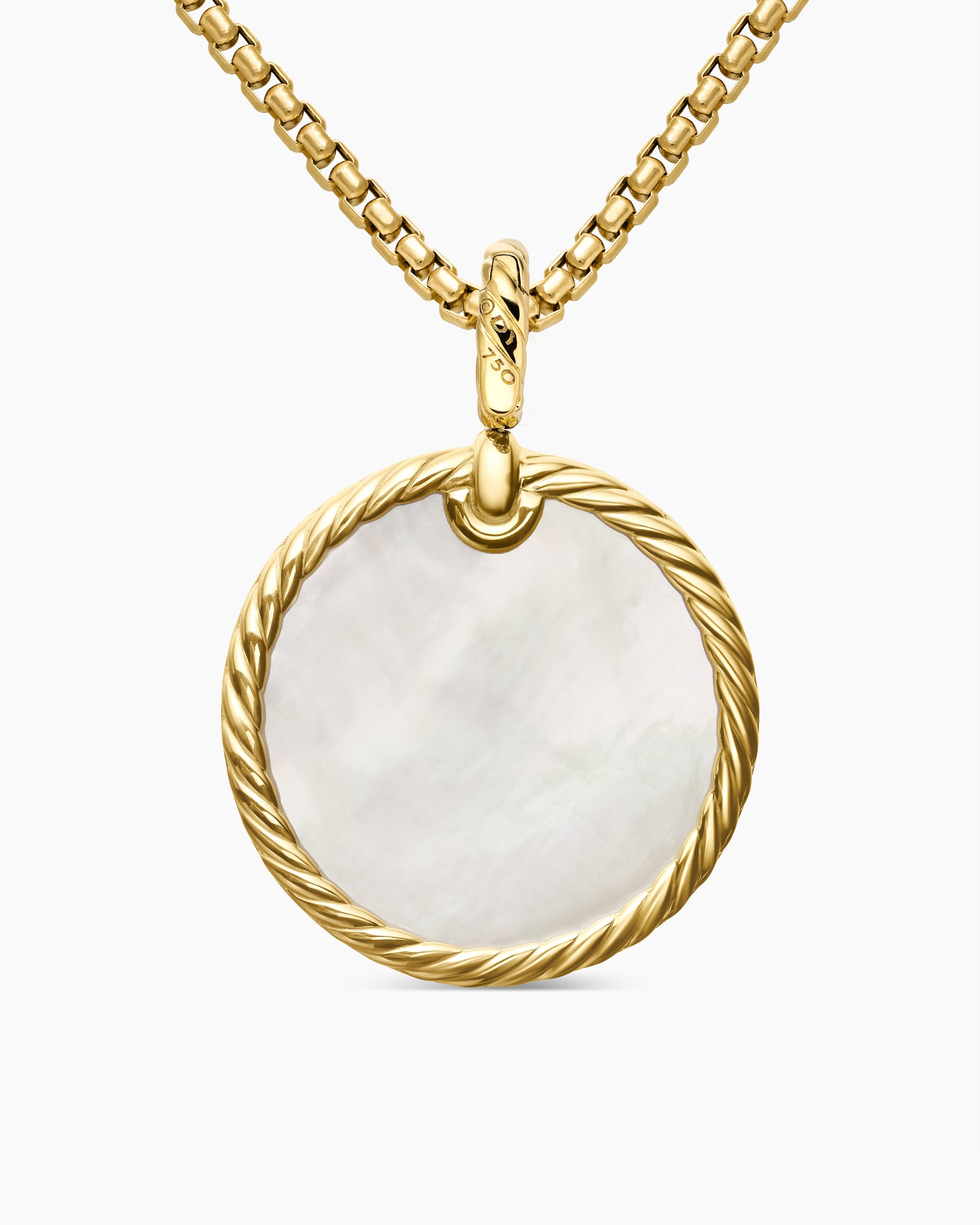 DY Elements Disc Pendant in 18K Yellow Gold with Mother of Pearl and Diamond Rim, 24mm - Image 4