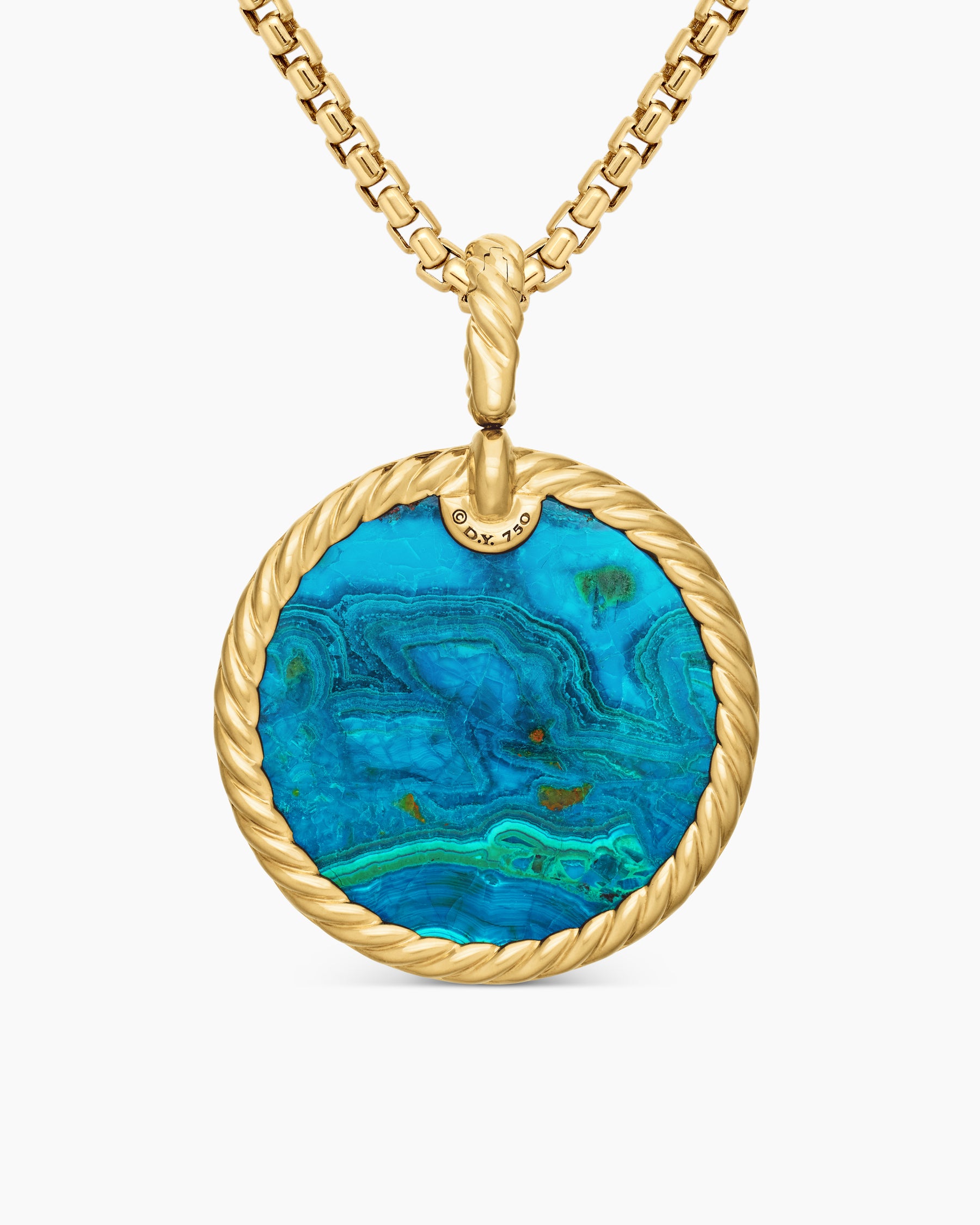Limited DY Elements Disc Pendant in 18K Yellow Gold with Chrysocolla and Diamonds, 24mm - Image 4