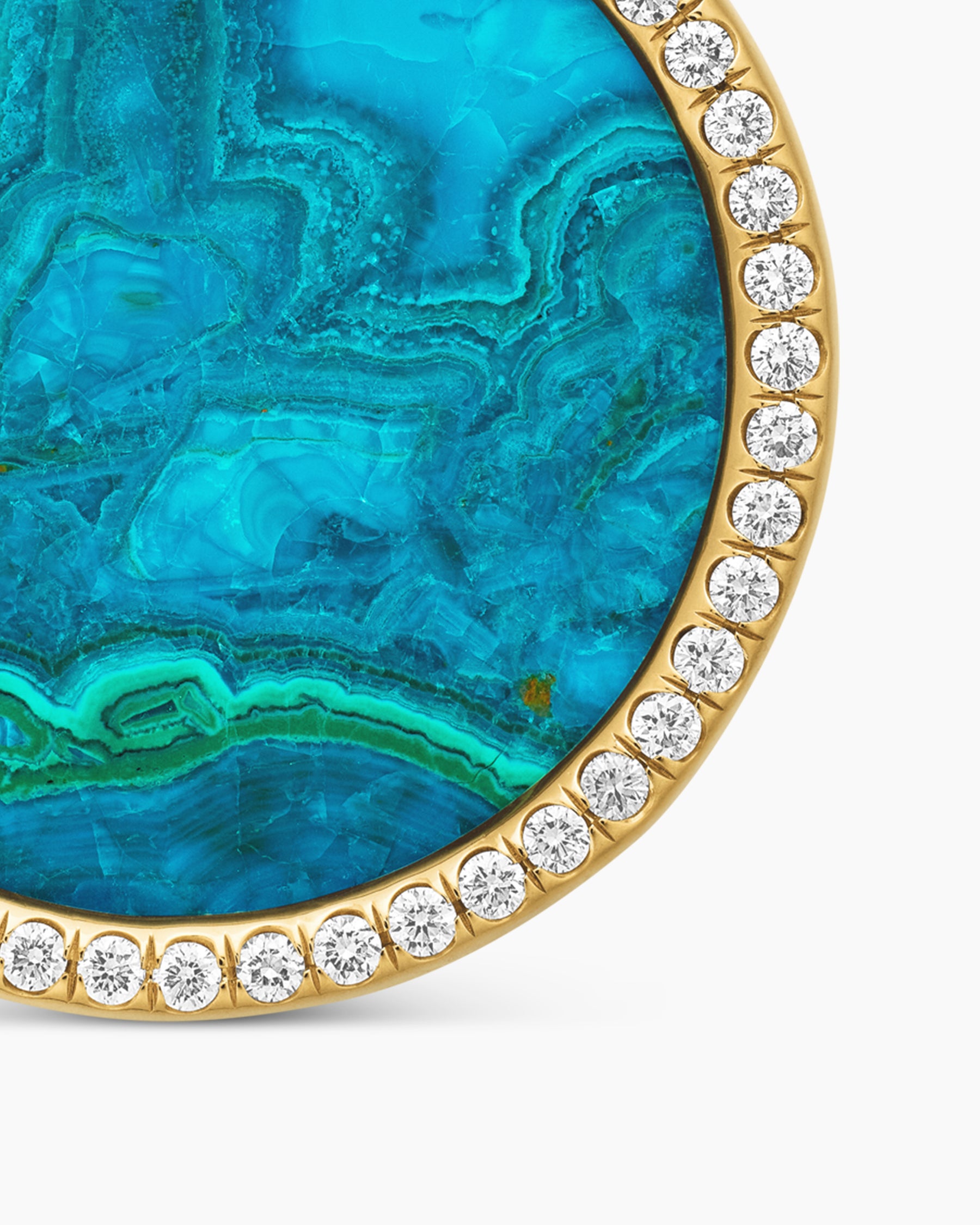 Limited DY Elements Disc Pendant in 18K Yellow Gold with Chrysocolla and Diamonds, 24mm - Image 5