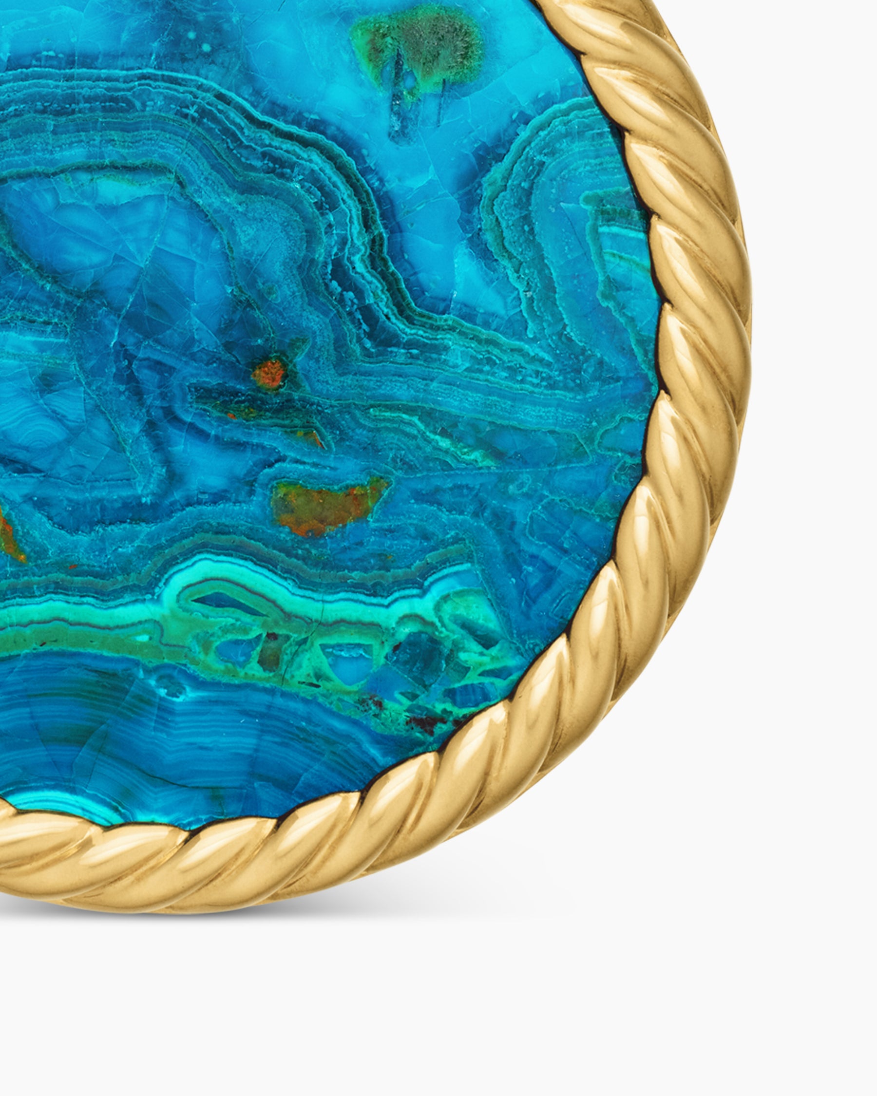 Limited DY Elements Disc Pendant in 18K Yellow Gold with Chrysocolla and Diamonds, 24mm - Image 6