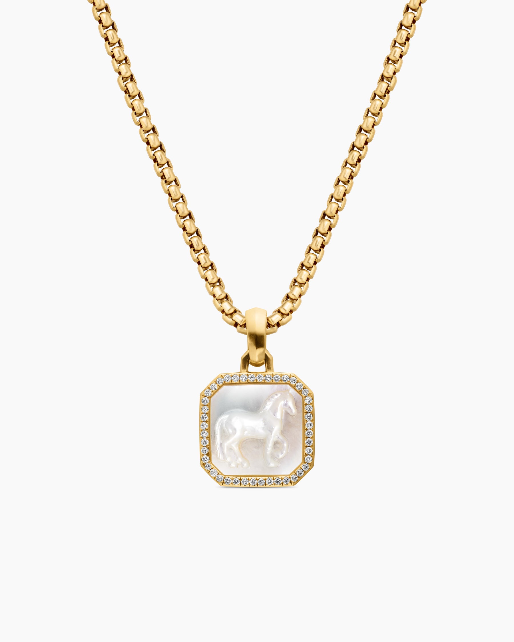 Petrvs Horse Amulet in 18K Yellow Gold with Mother of Pearl and Diamonds, 16.4mm