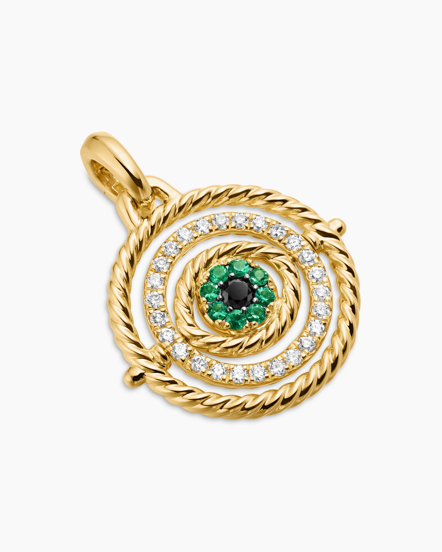 Evil Eye Mobile Amulet in 18K Yellow Gold with Pavé Emeralds and Diamonds, 20.5mm - Image 3