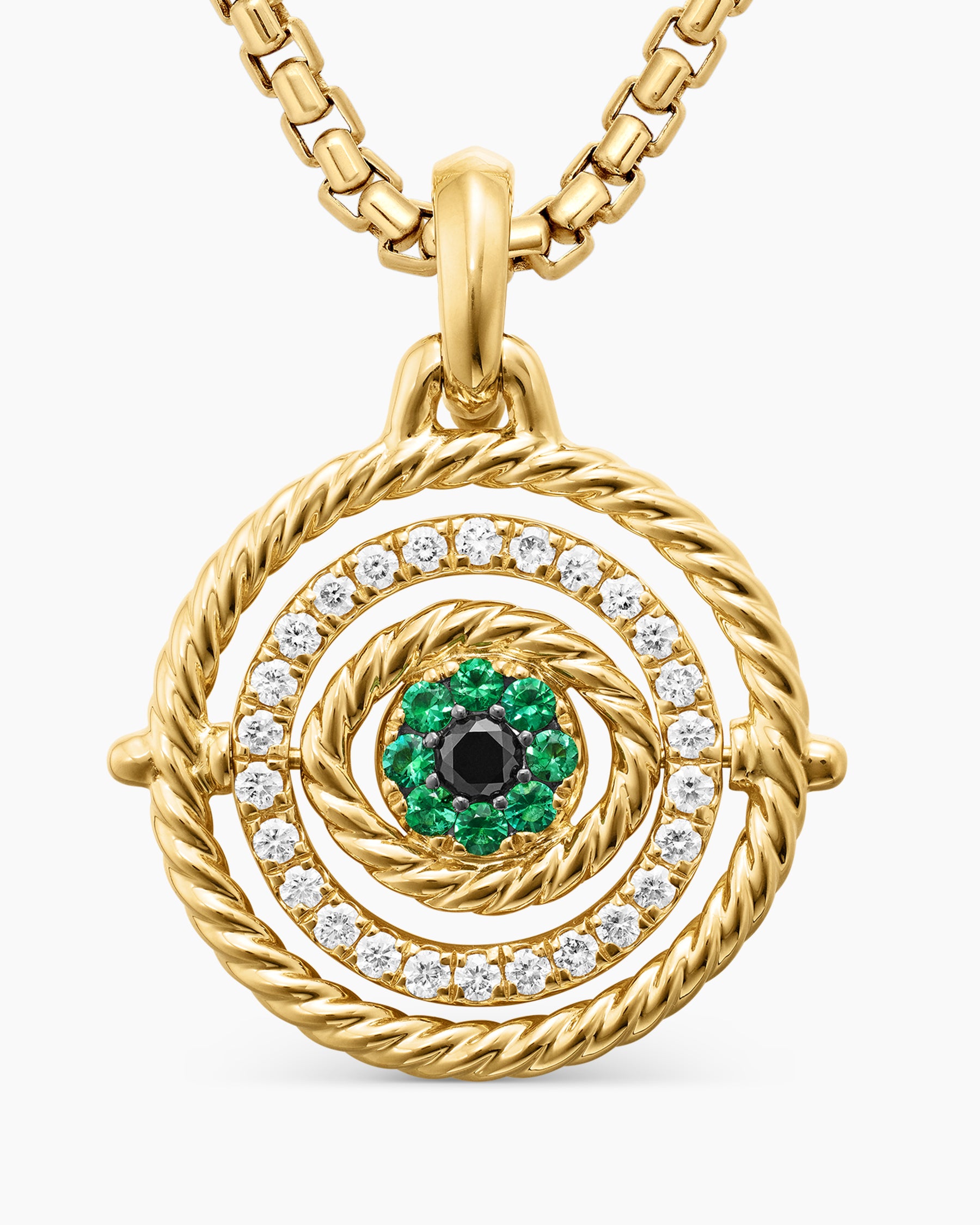 Evil Eye Mobile Amulet in 18K Yellow Gold with Pavé Emeralds and Diamonds, 20.5mm - Image 5
