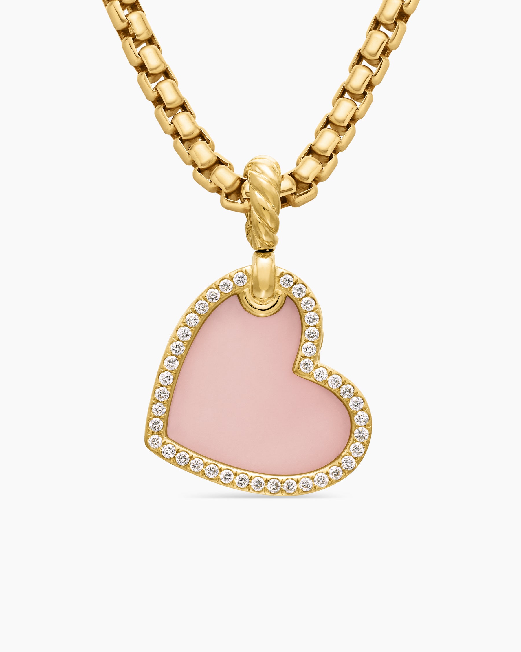 DY Elements Heart Amulet in 18K Yellow Gold with Pink Opal and Diamonds, 18.7mm