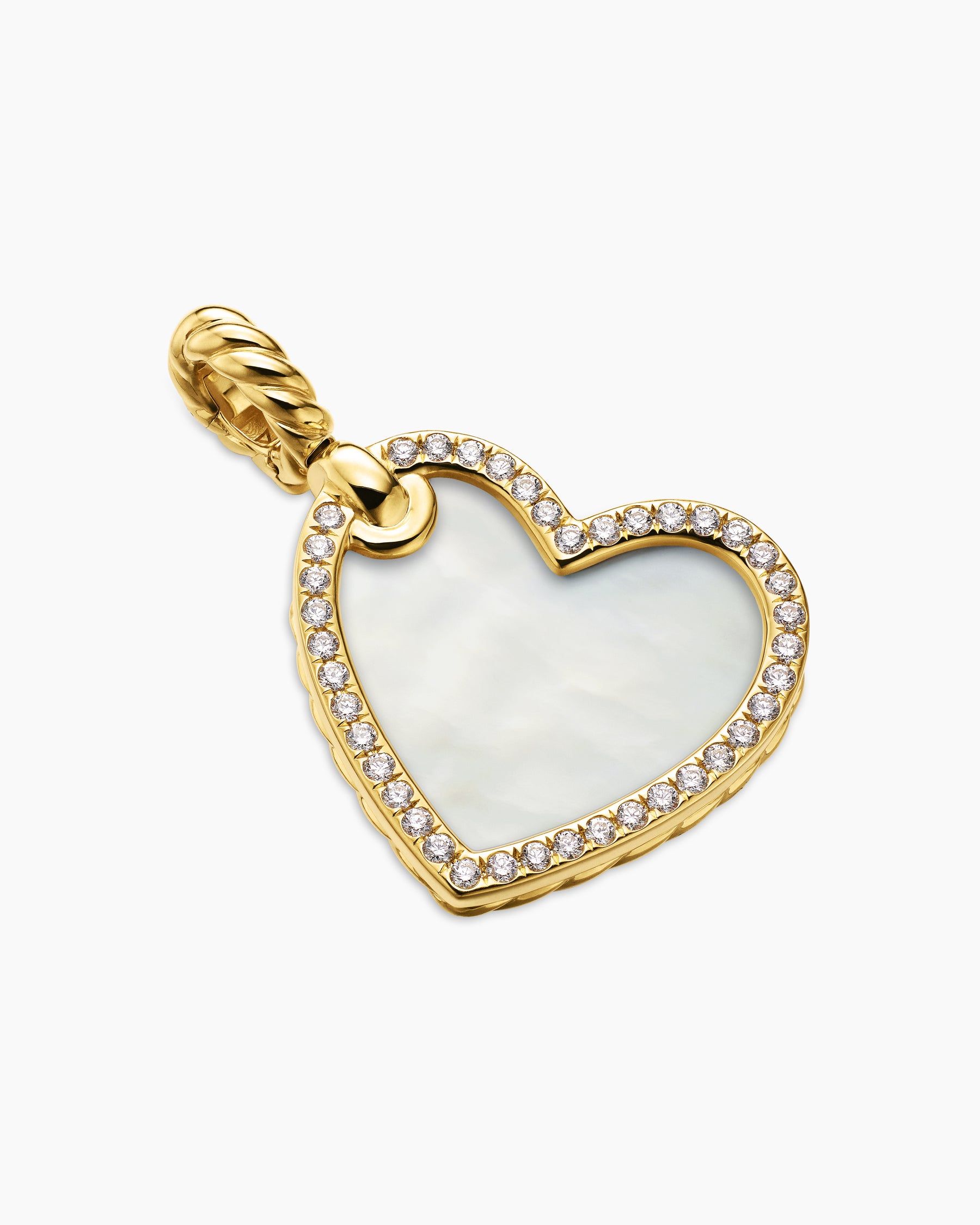 Alternative view of DY Elements Heart Amulet in 18K Yellow Gold with Mother of Pearl and Diamonds, 18.7mm