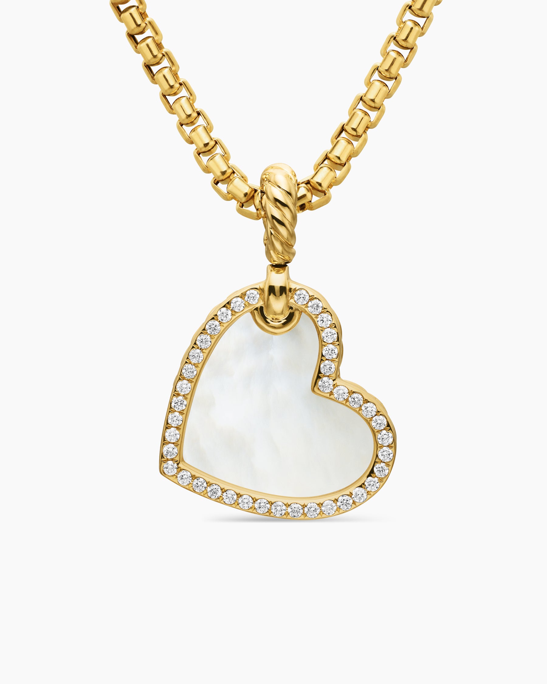 DY Elements Heart Amulet in 18K Yellow Gold with Mother of Pearl and Diamonds, 18.7mm