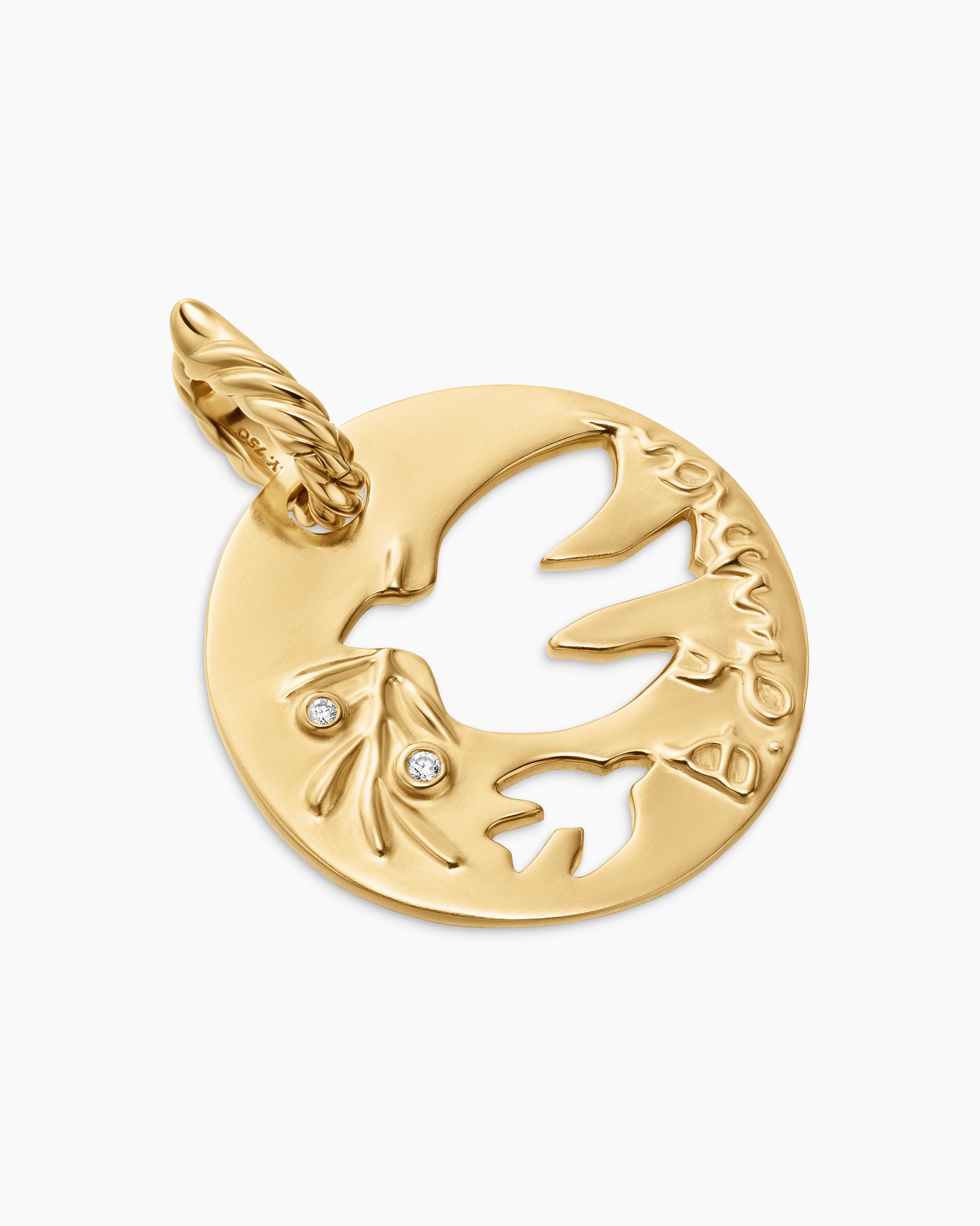 DY Elements Dove Pendant in 18K Yellow Gold with Diamonds, 22mm - Image 3