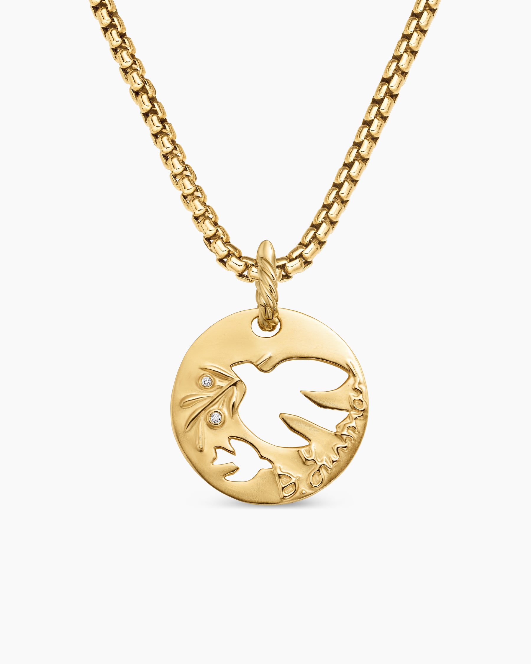 DY Elements Dove Pendant in 18K Yellow Gold with Diamonds, 22mm