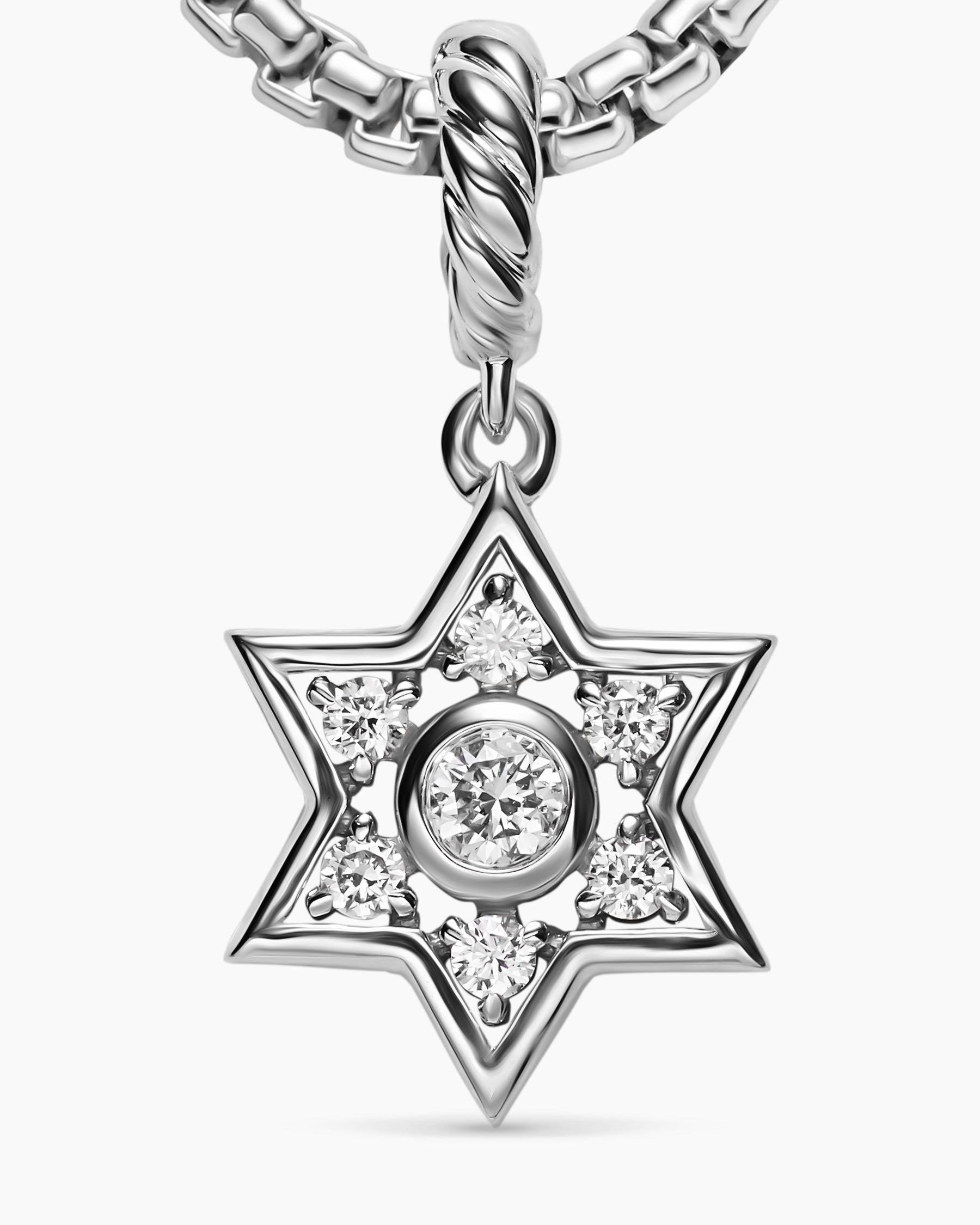 Petite Star of David Pendant in Sterling Silver with Diamonds, 12mm - Image 5
