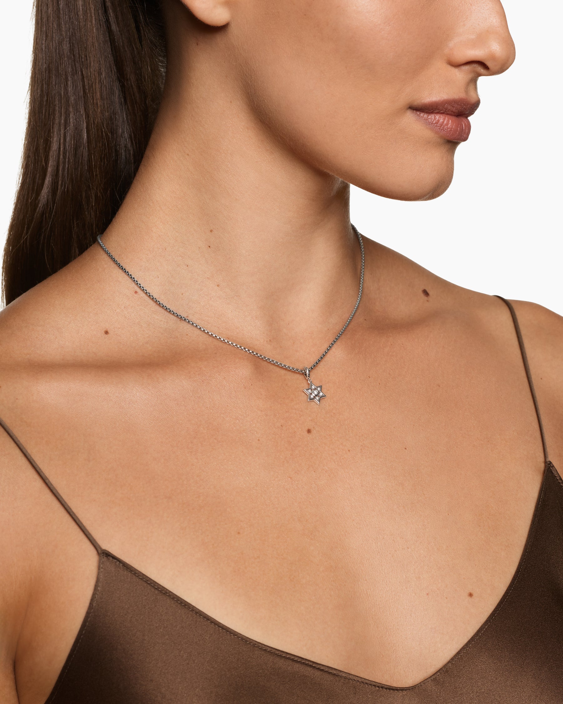 Alternative view of Petite Star of David Pendant in Sterling Silver with Diamonds, 12mm