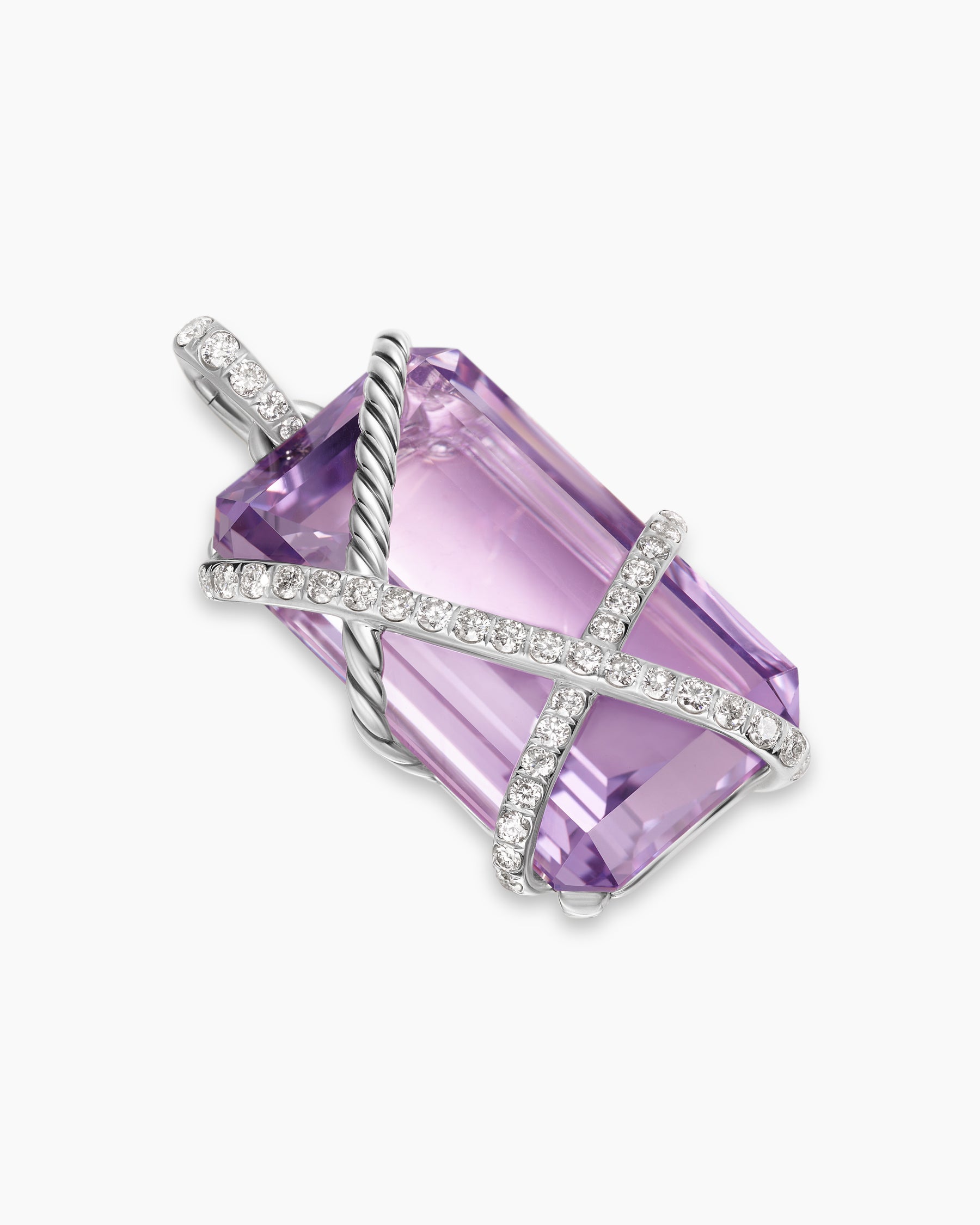 Cable Wrap Amulet in Sterling Silver with Lavender Amethyst and Diamonds, 32mm - Image 3
