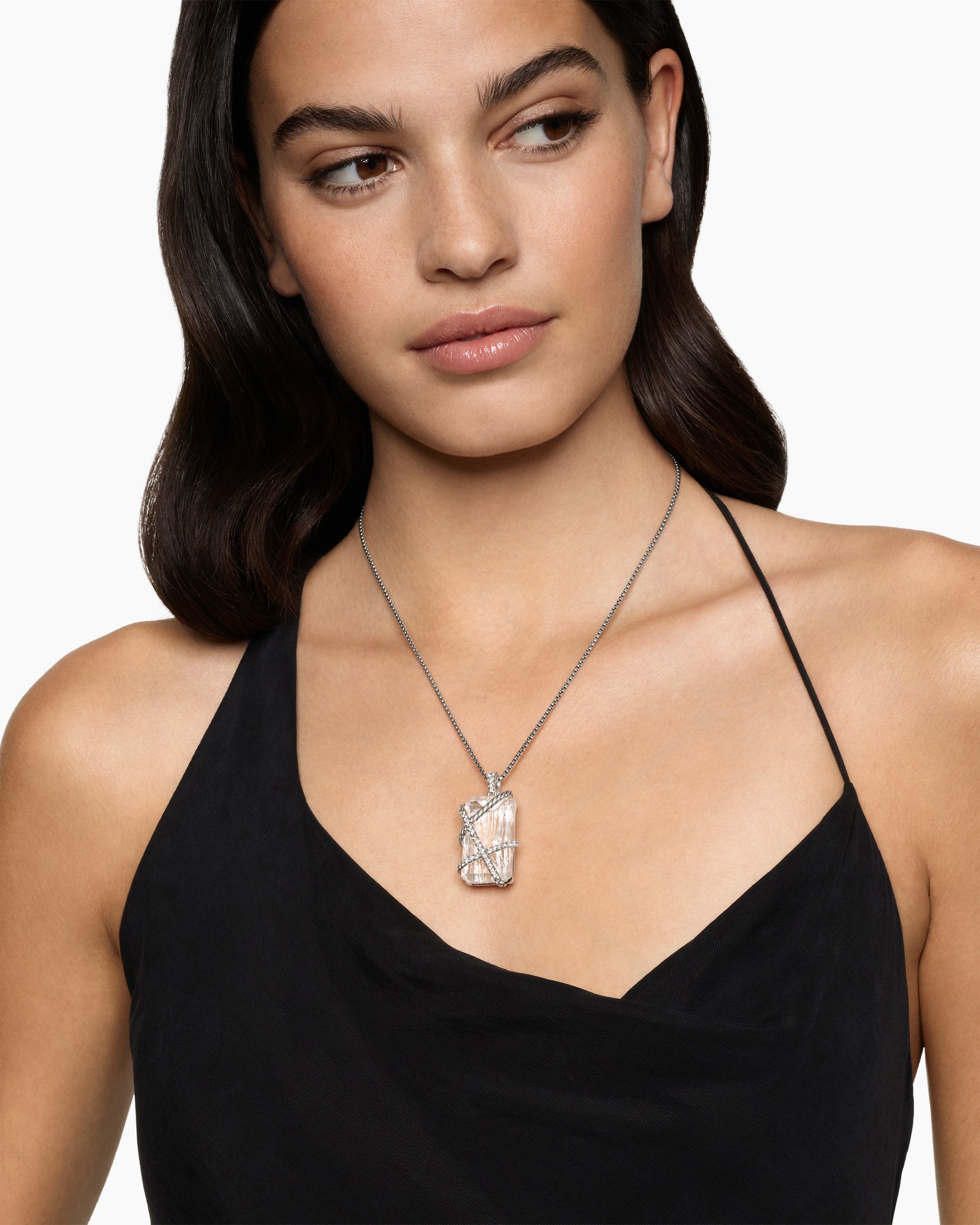 Alternative view of Cable Wrap Amulet in Sterling Silver with Crystal and Diamonds, 32mm