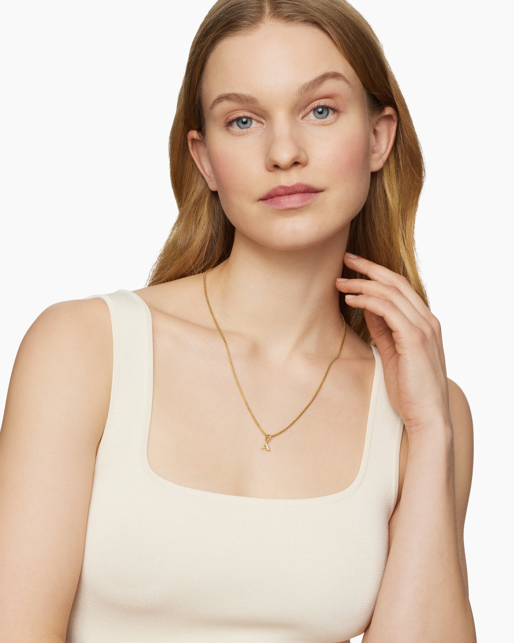 Alternative view of Pavé Initial Pendant in 18K Yellow Gold with Diamond A