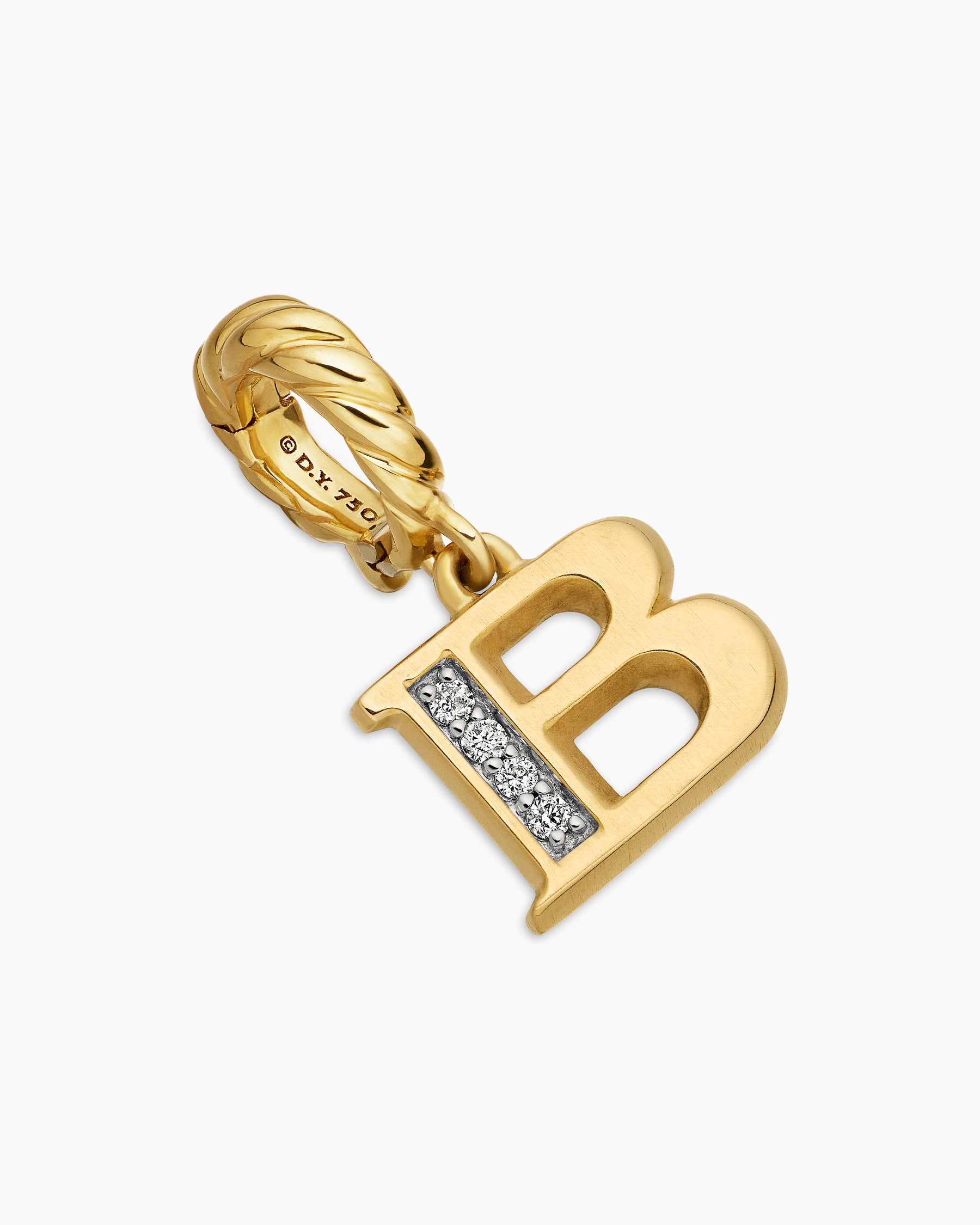 Pavé Initial Pendant in 18K Yellow Gold with Diamond B - Image 3