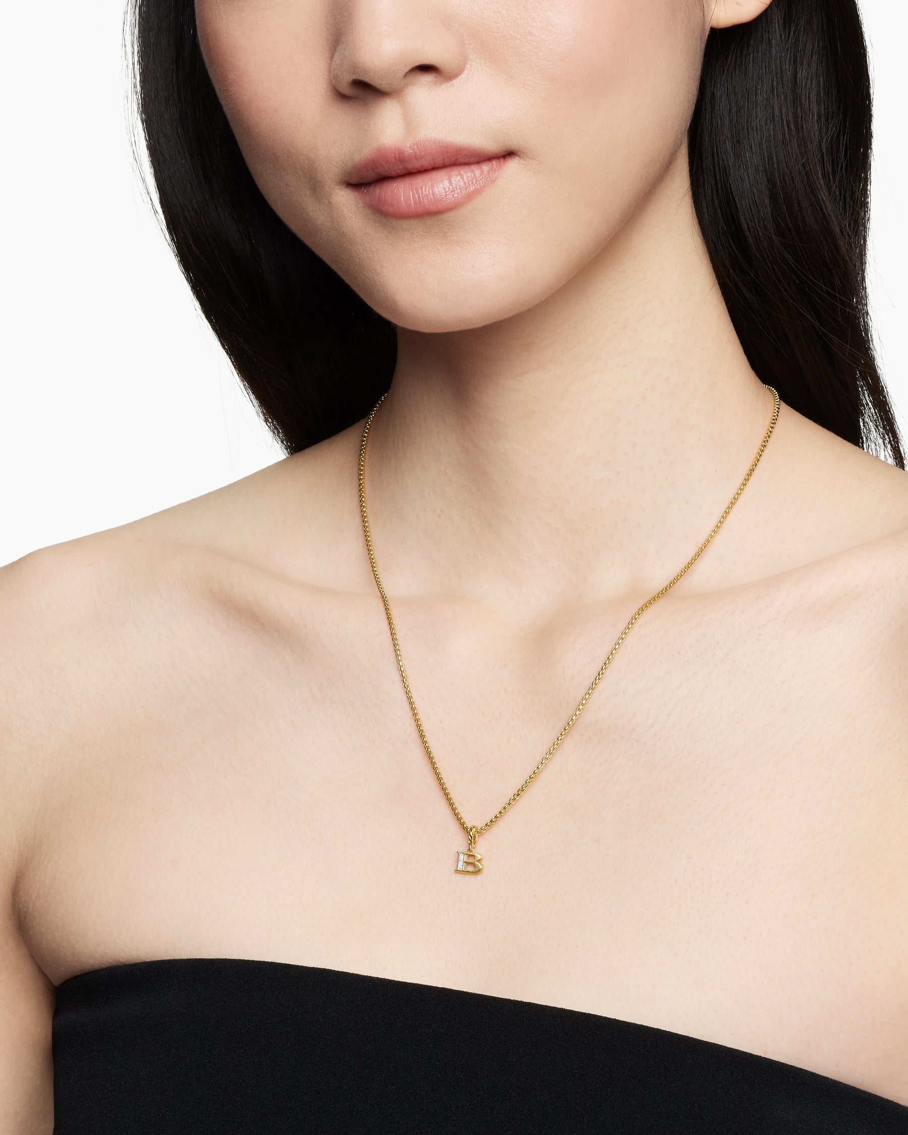 Alternative view of Pavé Initial Pendant in 18K Yellow Gold with Diamond B
