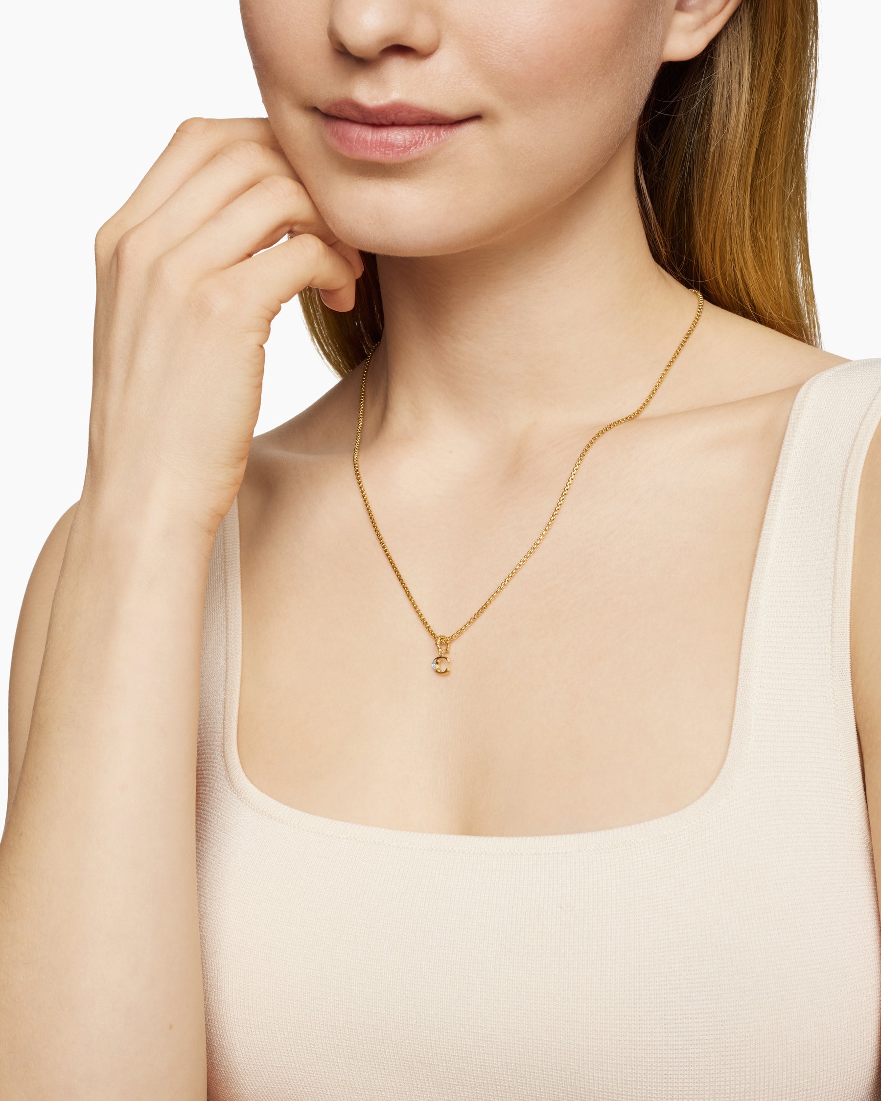 Alternative view of Pavé Initial Pendant in 18K Yellow Gold with Diamond C