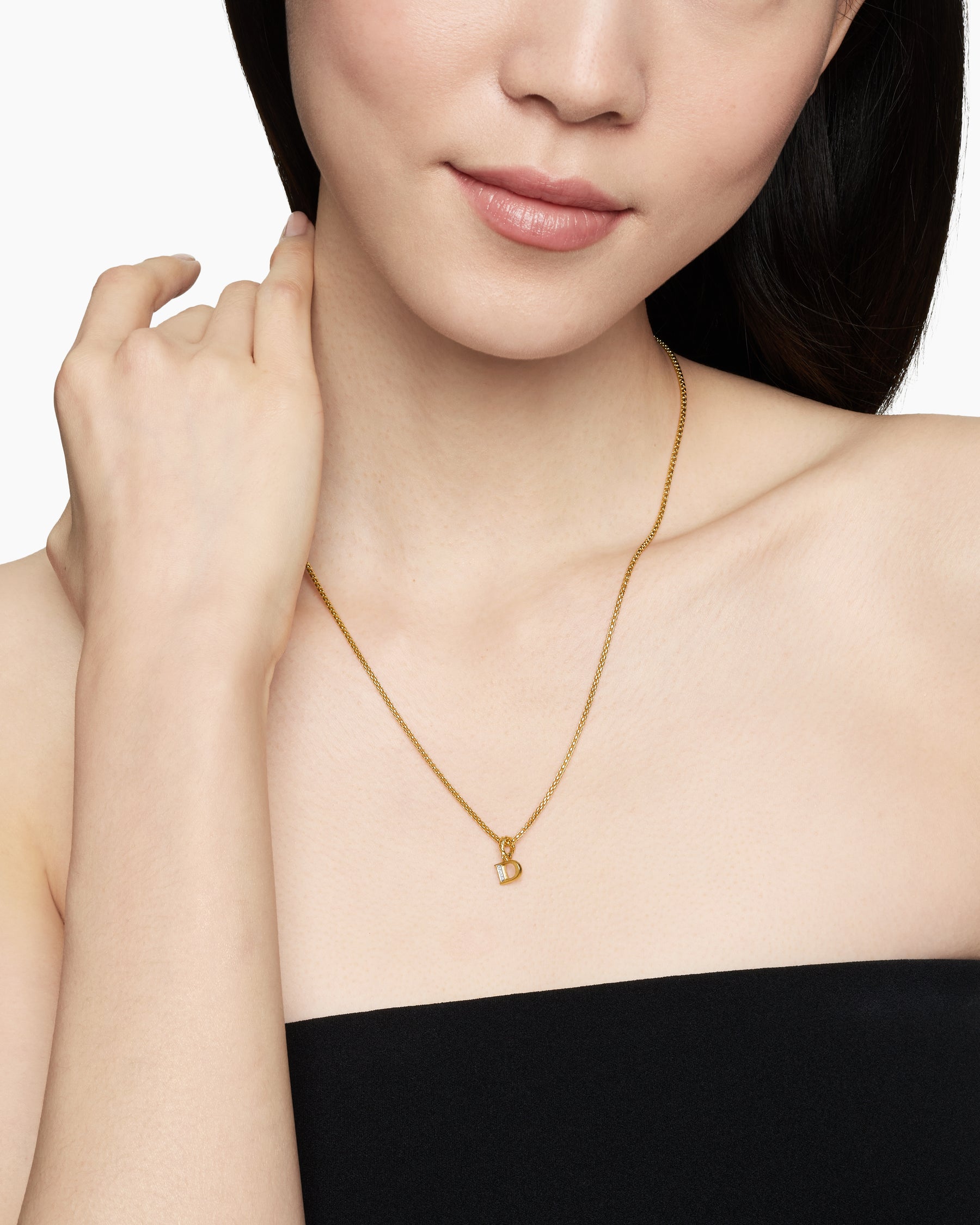 Alternative view of Pavé Initial Pendant in 18K Yellow Gold with Diamond D