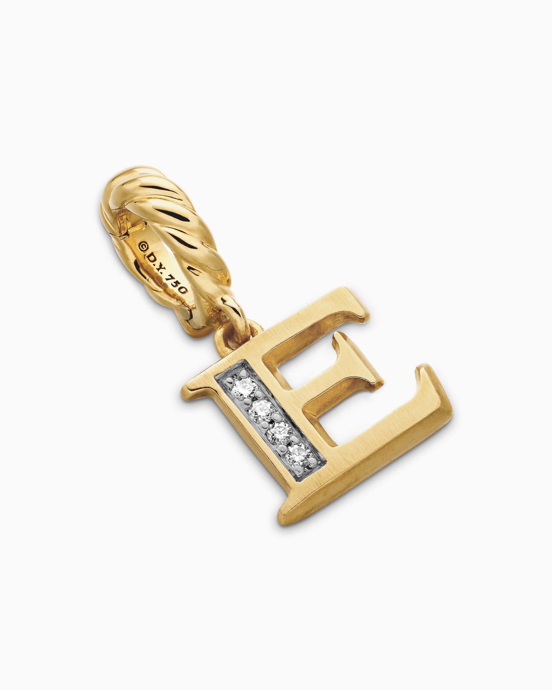 Pavé Initial Pendant in 18K Yellow Gold with Diamond E - Image 3