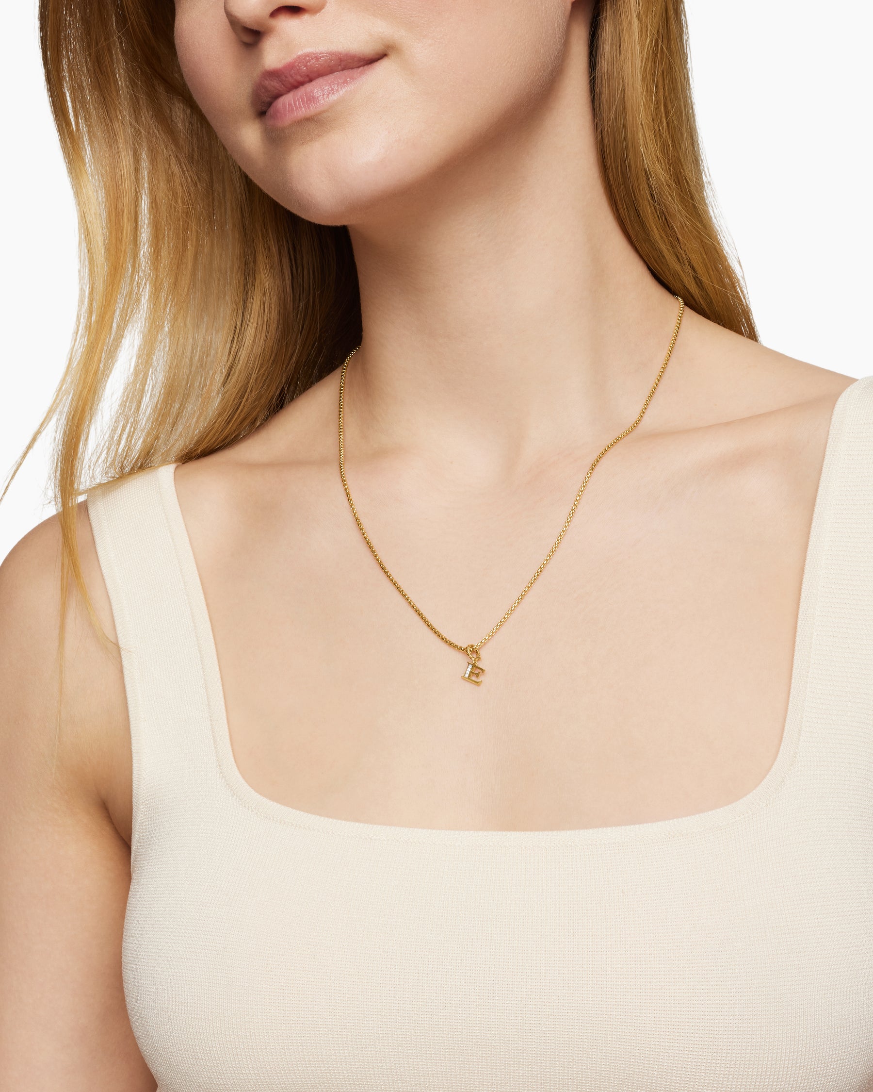 Alternative view of Pavé Initial Pendant in 18K Yellow Gold with Diamond E