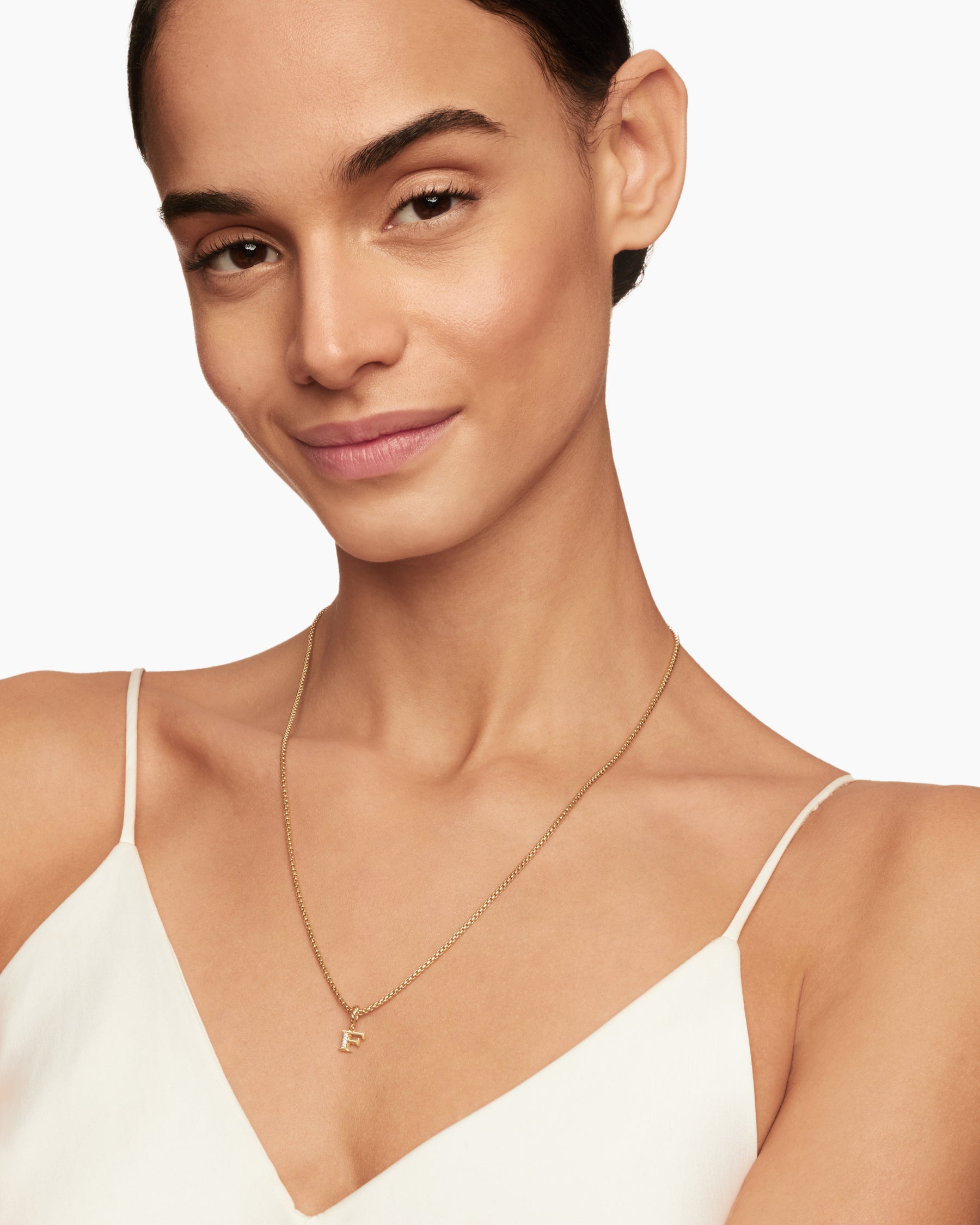 Alternative view of Pavé Initial Pendant in 18K Yellow Gold with Diamond F