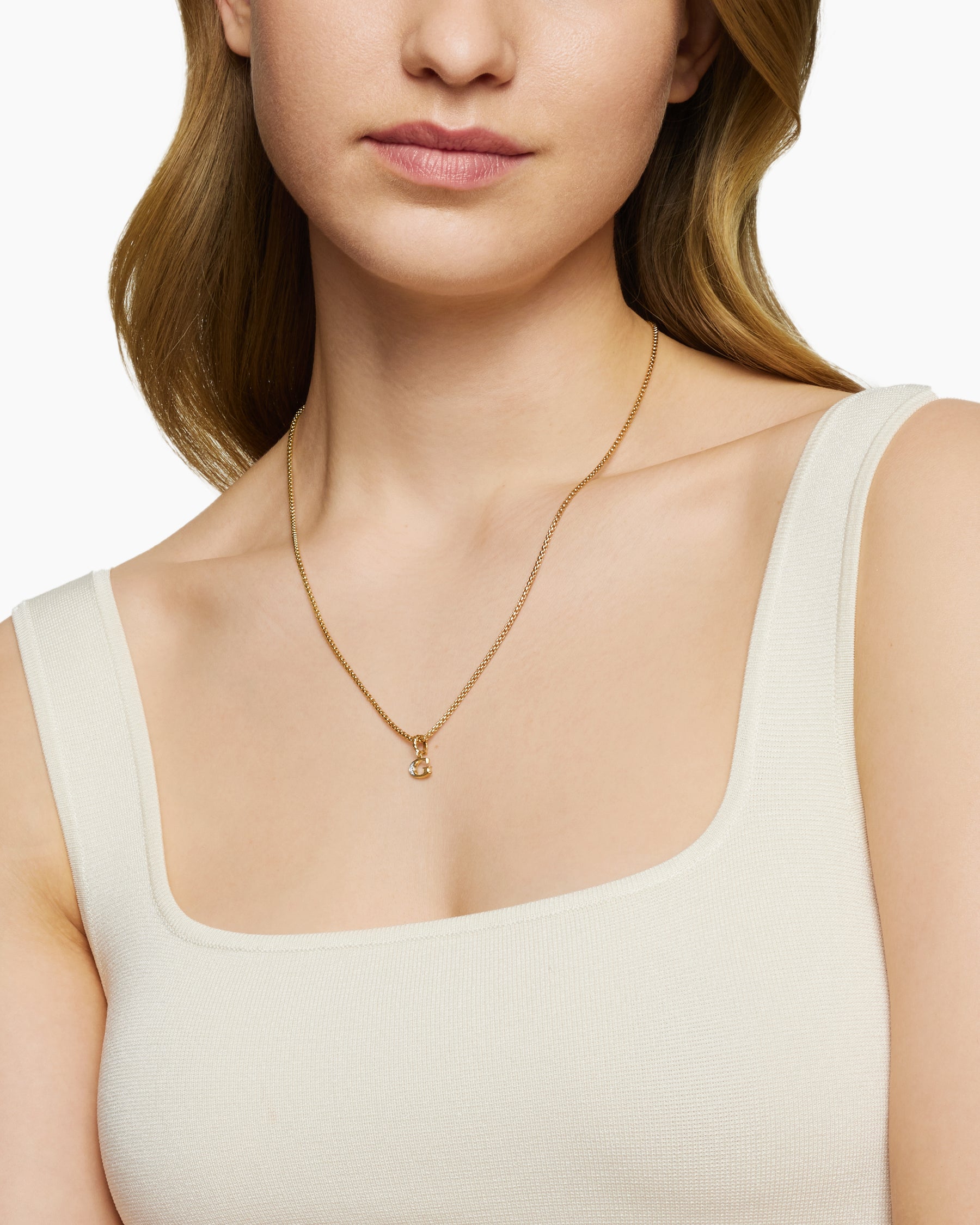 Alternative view of Pavé Initial Pendant in 18K Yellow Gold with Diamond G