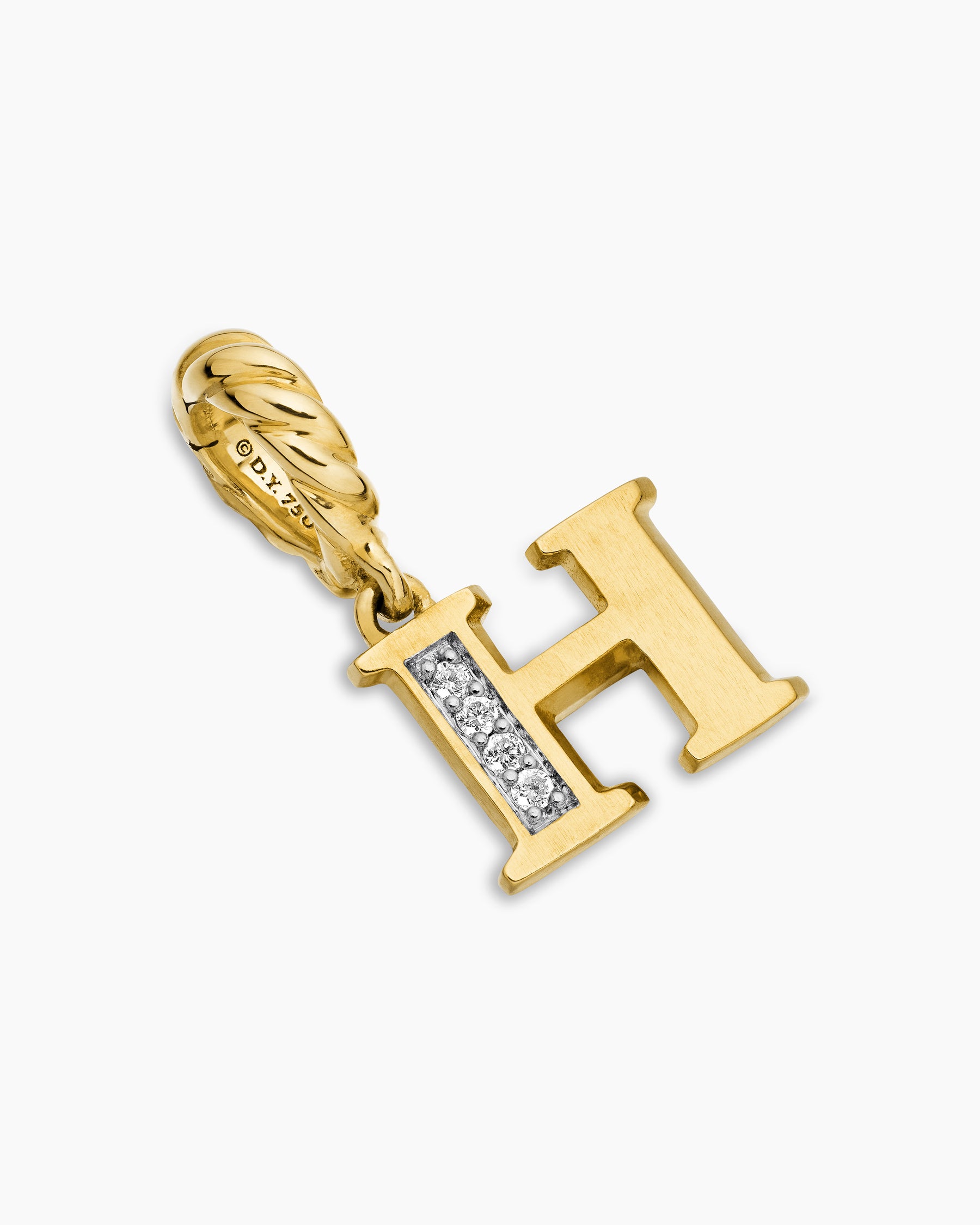 Pavé Initial Pendant in 18K Yellow Gold with Diamond H - Image 3
