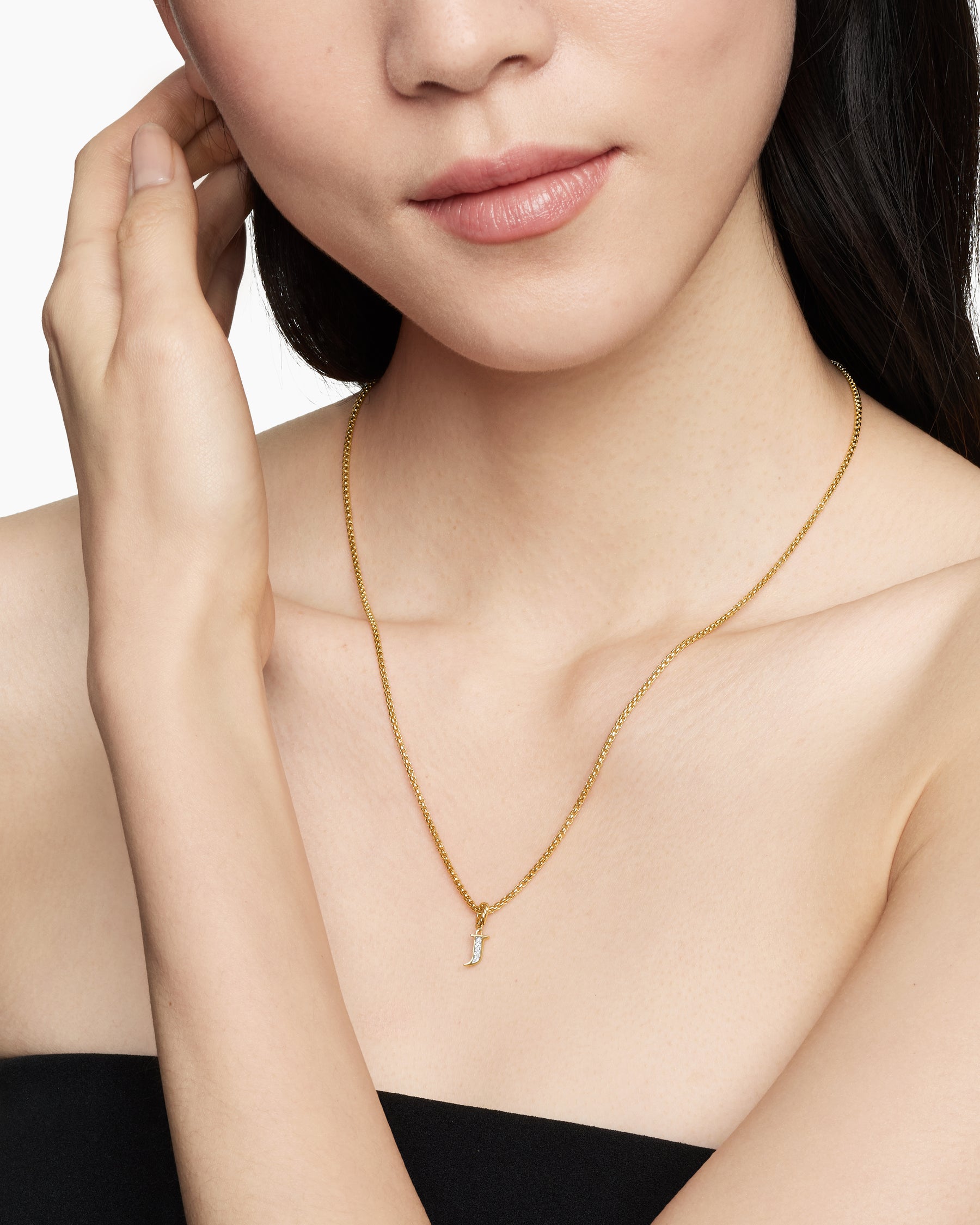 Alternative view of Pavé Initial Pendant in 18K Yellow Gold with Diamond J