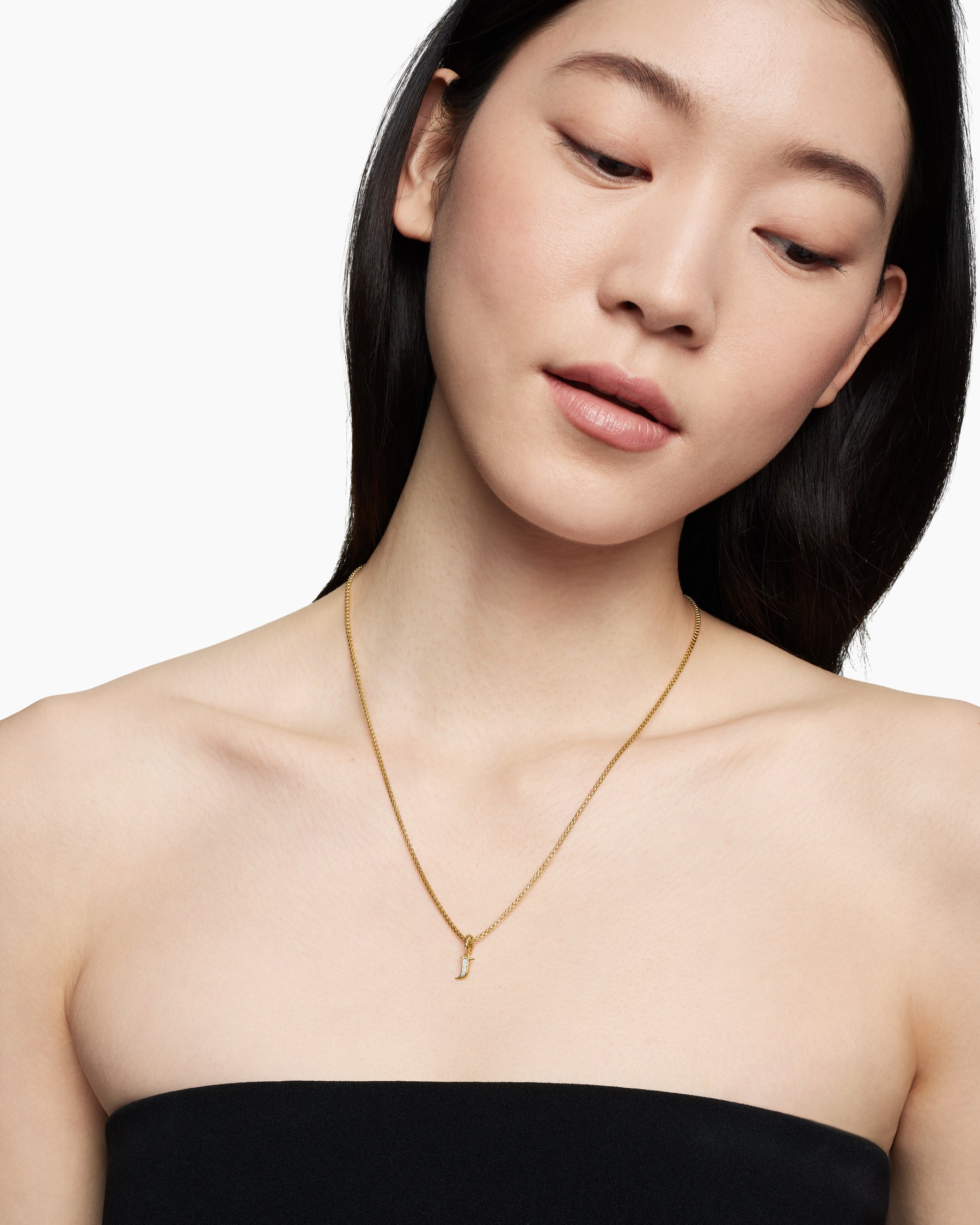 Pavé Initial Pendant in 18K Yellow Gold with Diamond J - Image 7