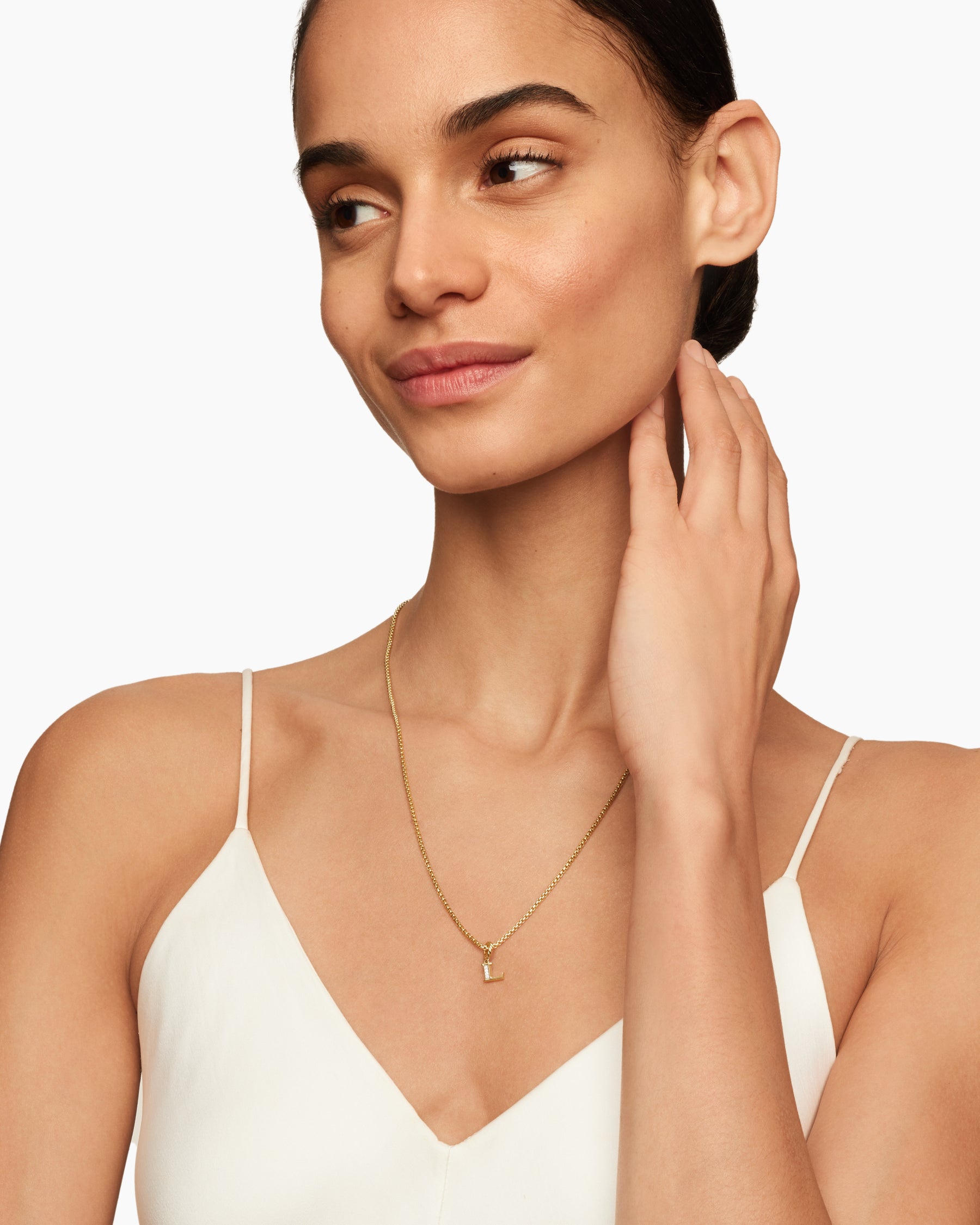 Alternative view of Pavé Initial Pendant in 18K Yellow Gold with Diamond L
