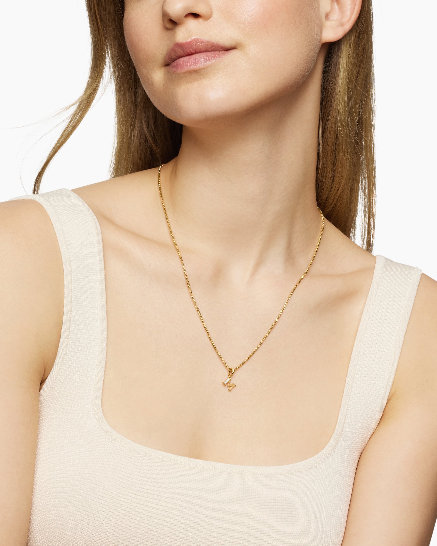 Alternative view of Pavé Initial Pendant in 18K Yellow Gold with Diamond M