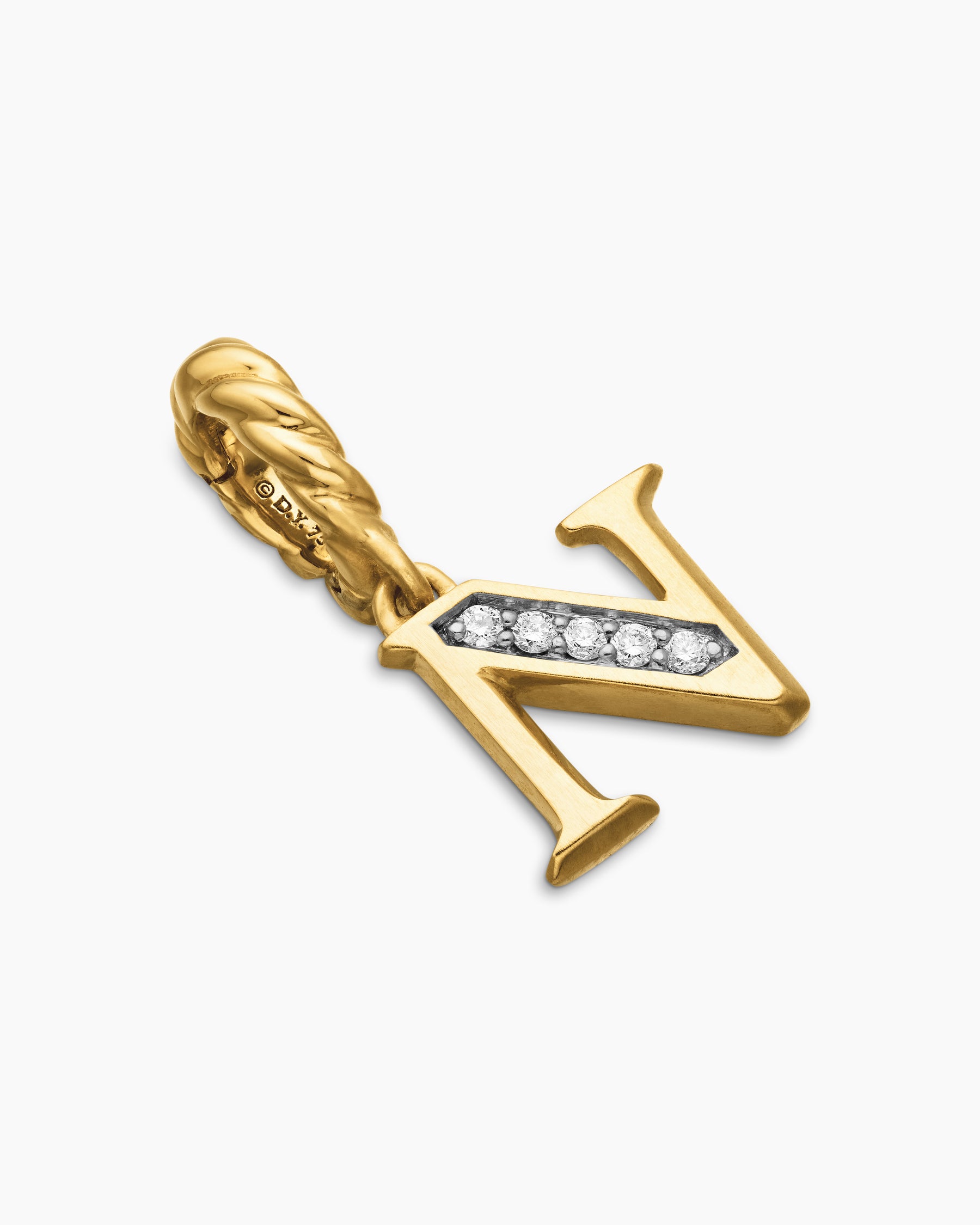 Pavé Initial Pendant in 18K Yellow Gold with Diamond N - Image 3