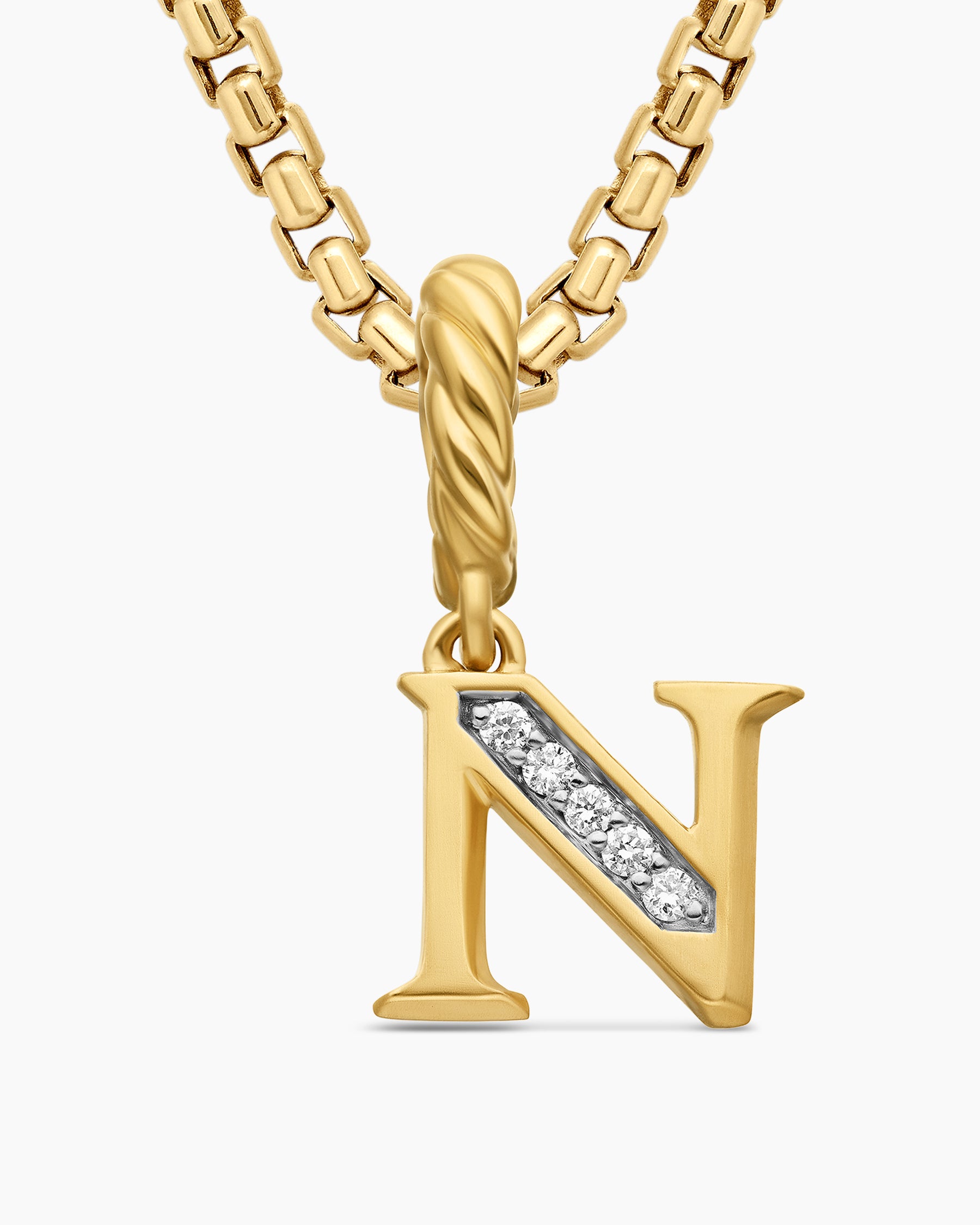 Pavé Initial Pendant in 18K Yellow Gold with Diamond N - Image 5