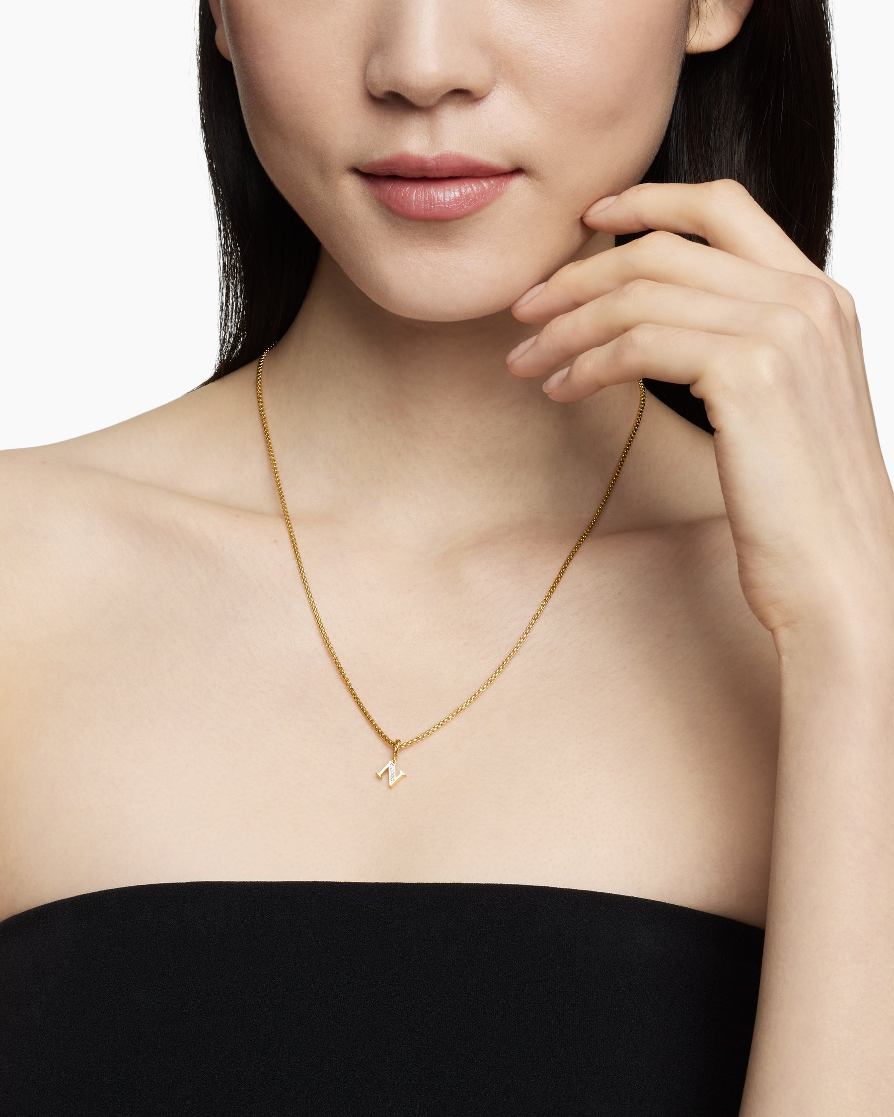 Alternative view of Pavé Initial Pendant in 18K Yellow Gold with Diamond N