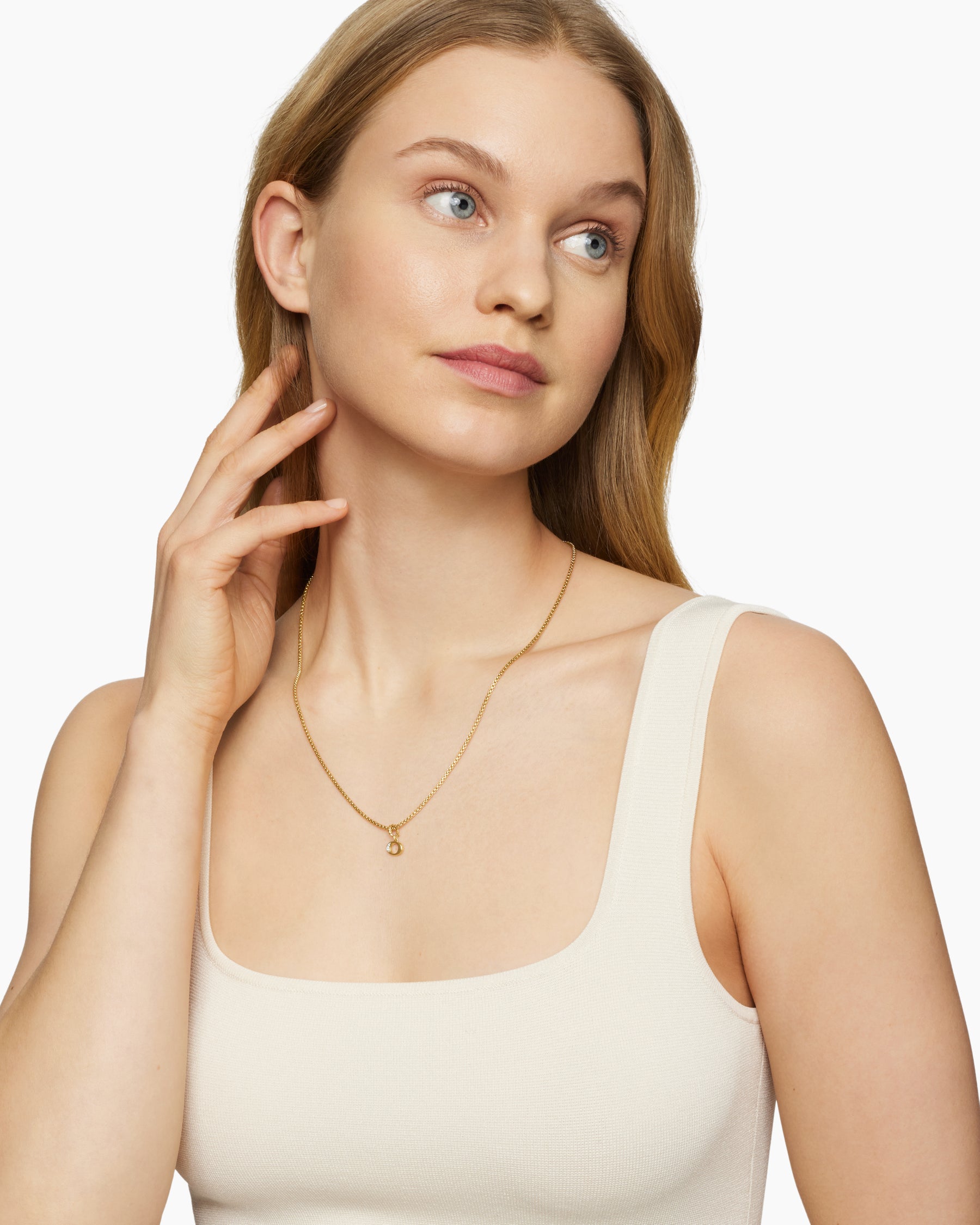 Alternative view of Pavé Initial Pendant in 18K Yellow Gold with Diamond O