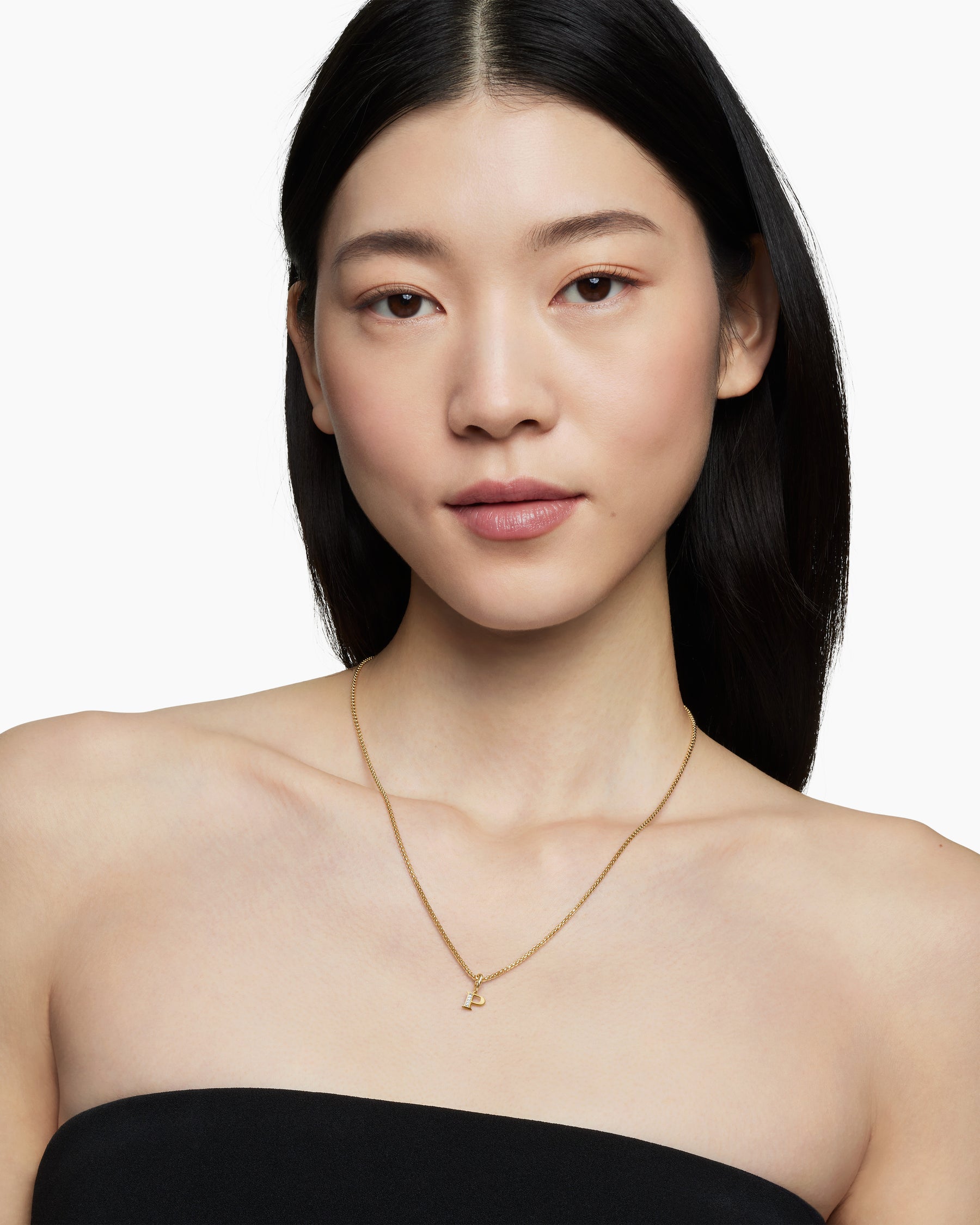 Alternative view of Pavé Initial Pendant in 18K Yellow Gold with Diamond P